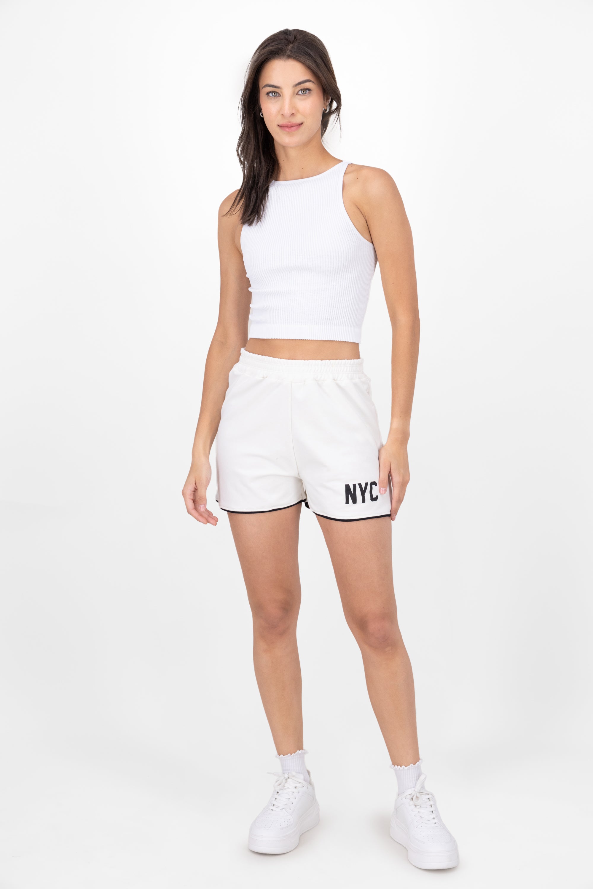 Short Contraste Dobladillo Nyc BLANCO