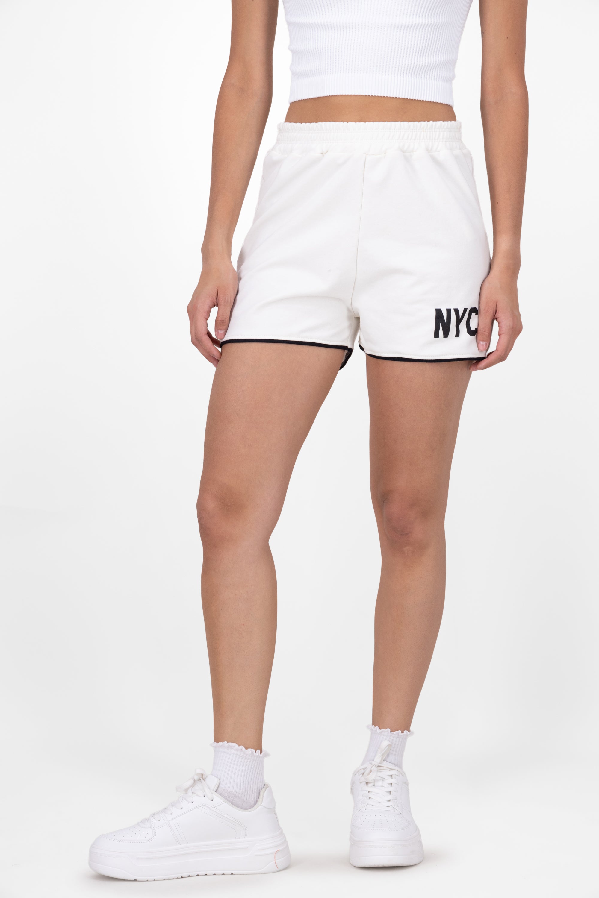 Short Contraste Dobladillo Nyc BLANCO