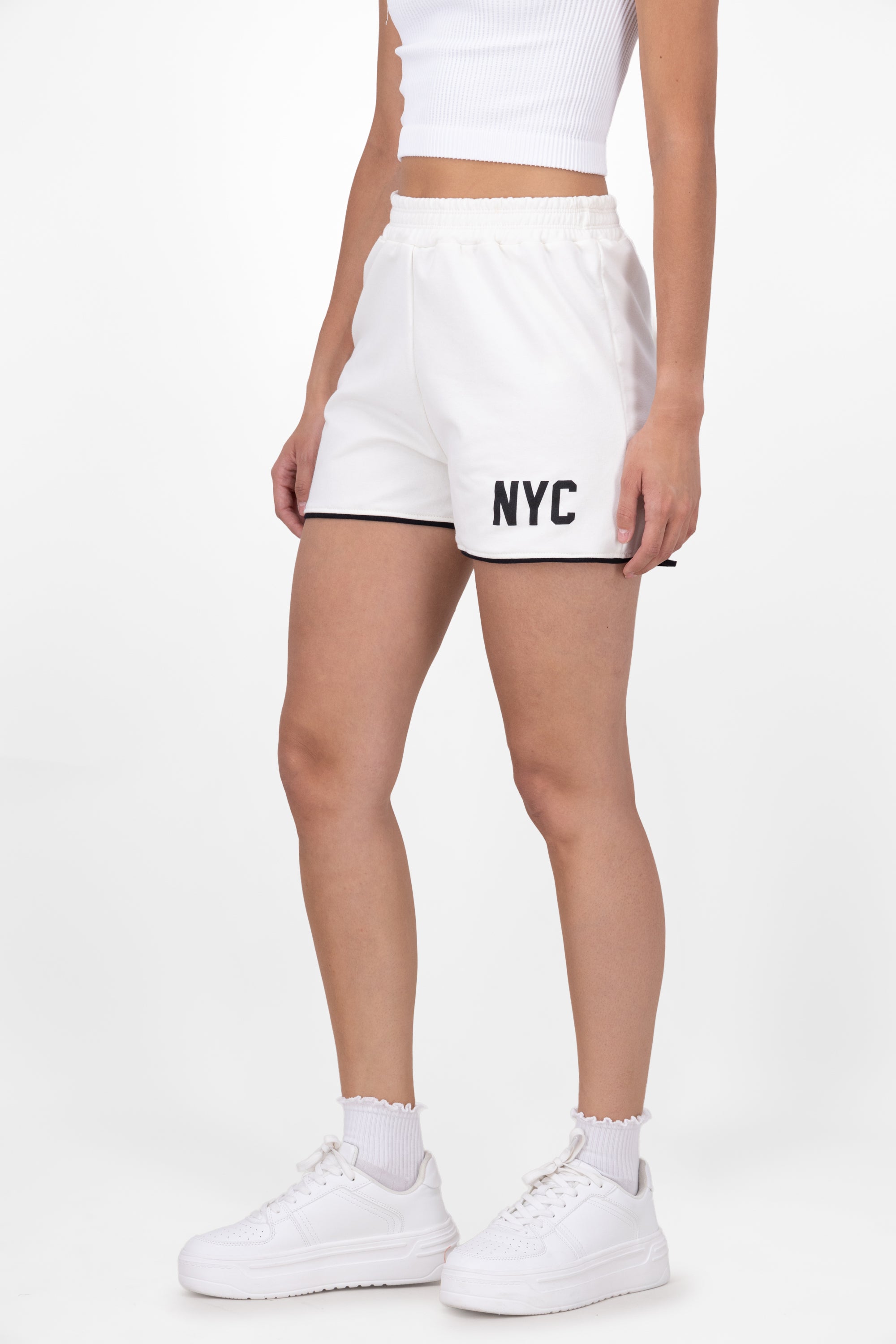 Short Contraste Dobladillo Nyc BLANCO