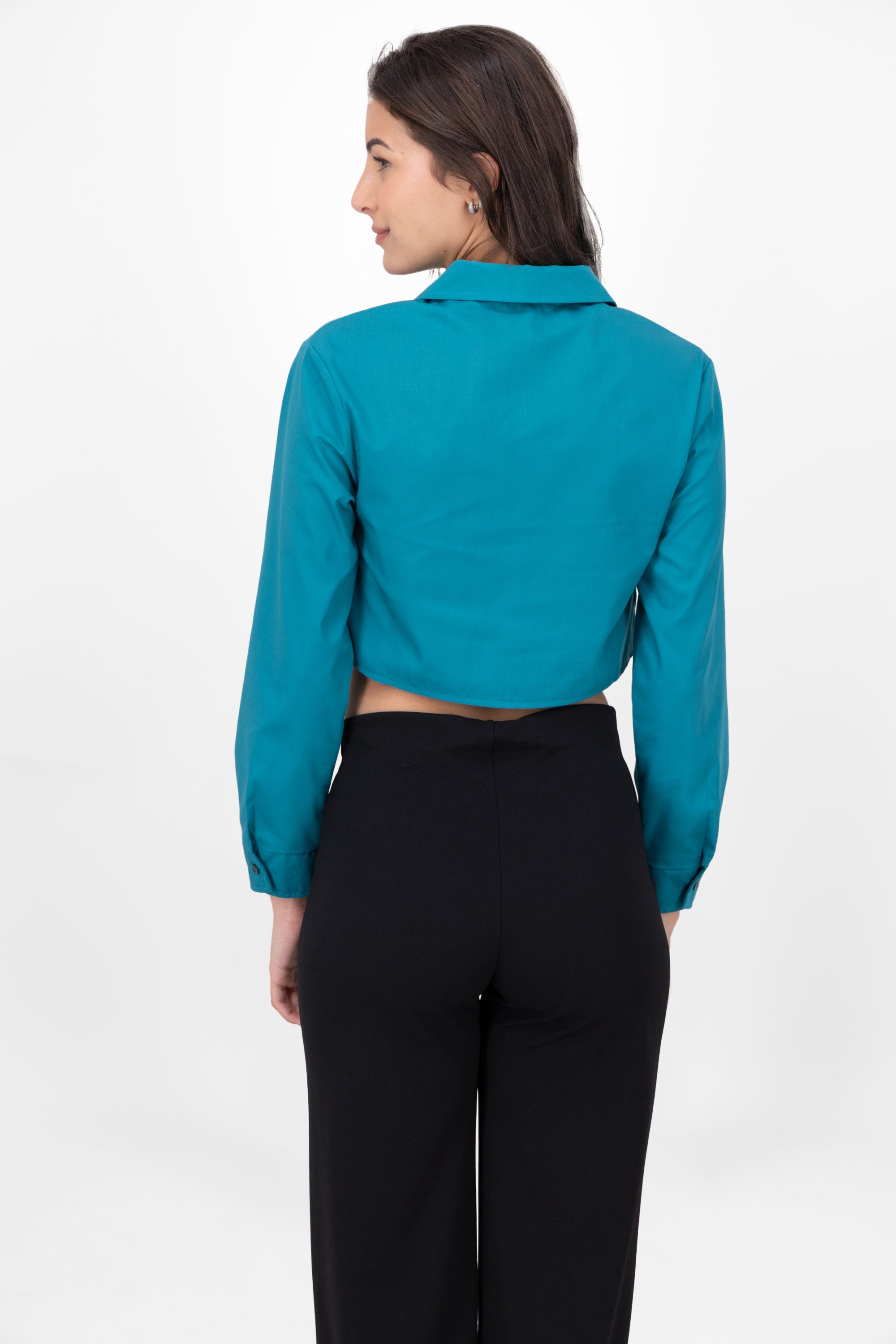 CROP shirt long sleeve Bright turquoise