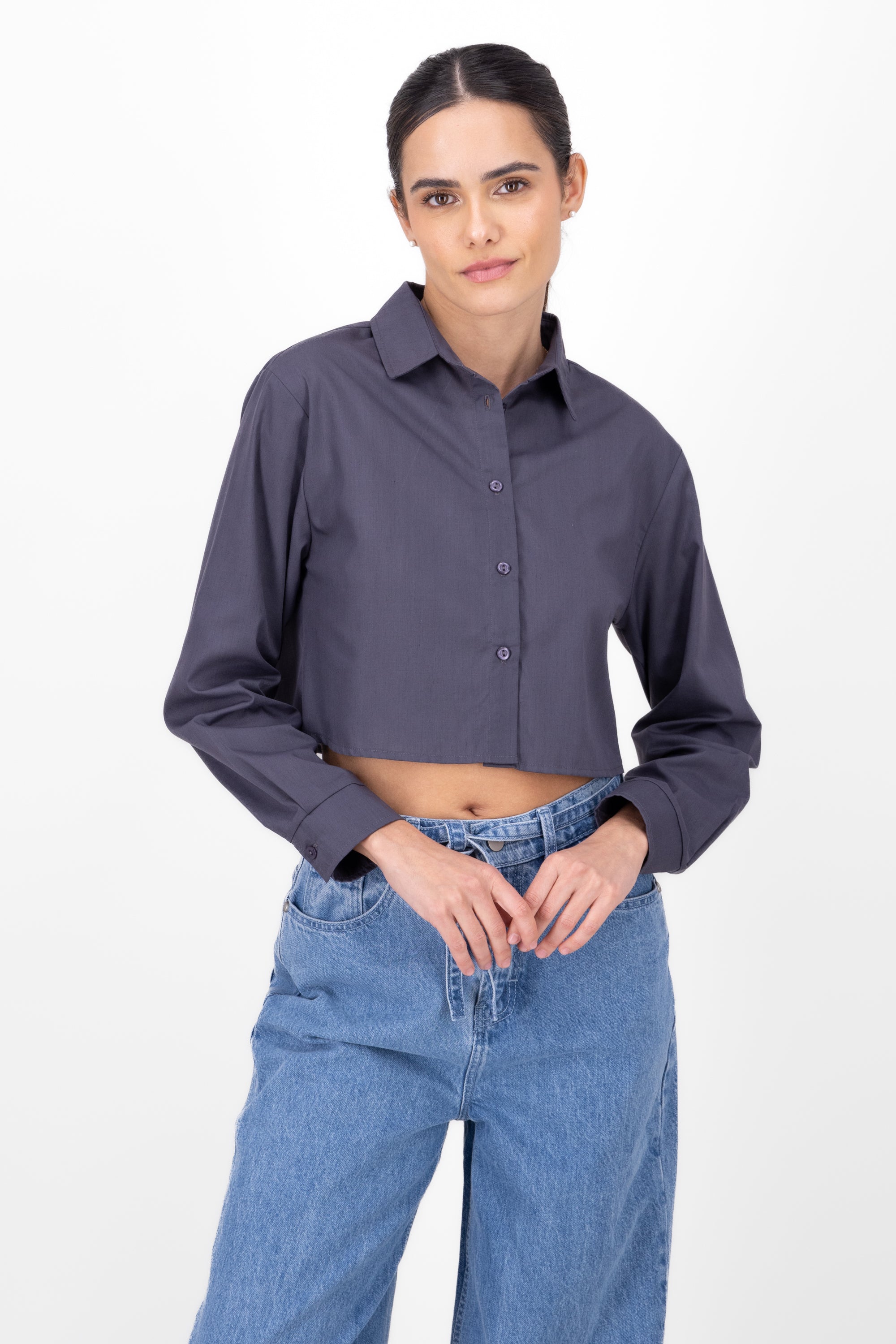 CROP shirt long sleeve Dark gray