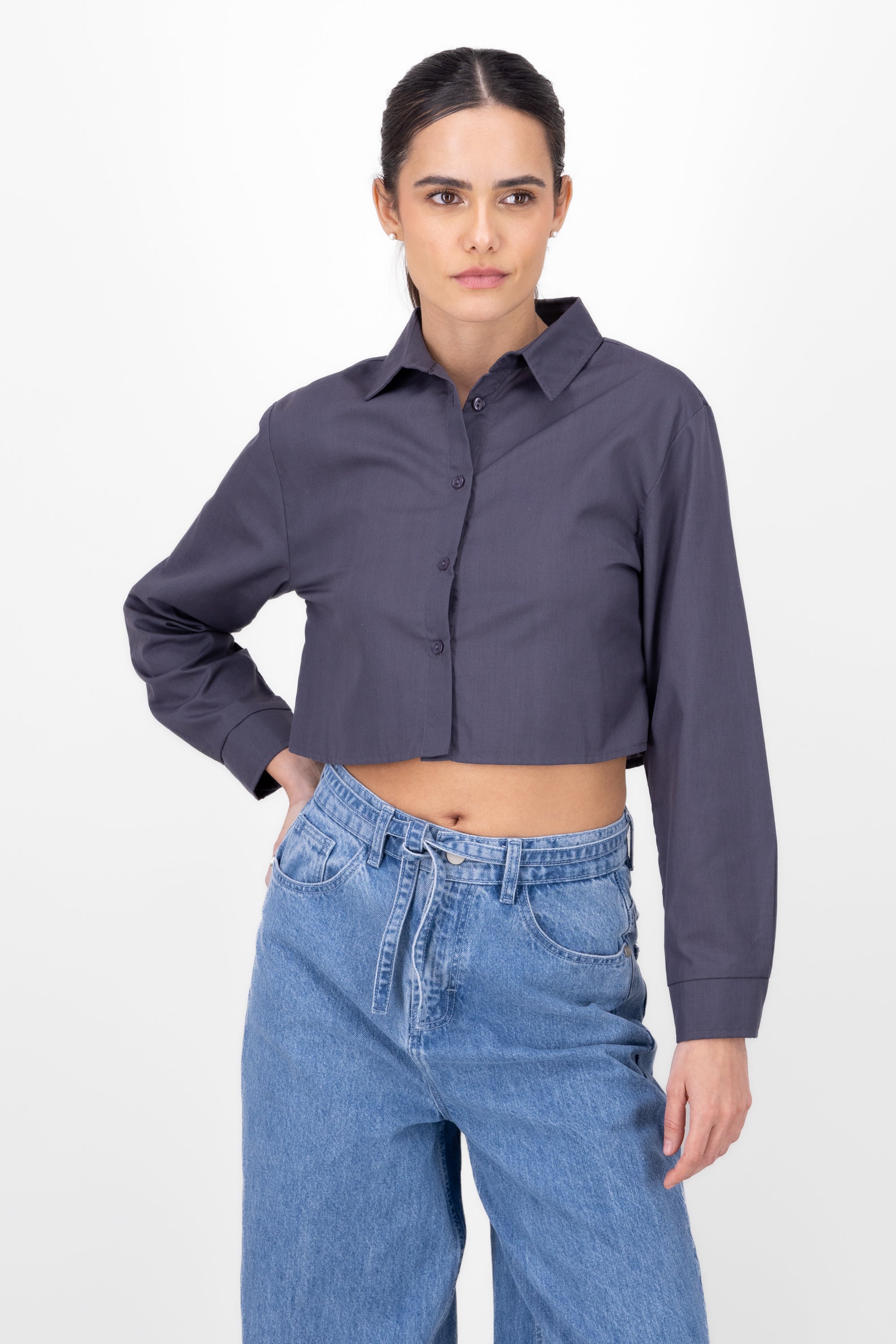 CROP shirt long sleeve Dark gray