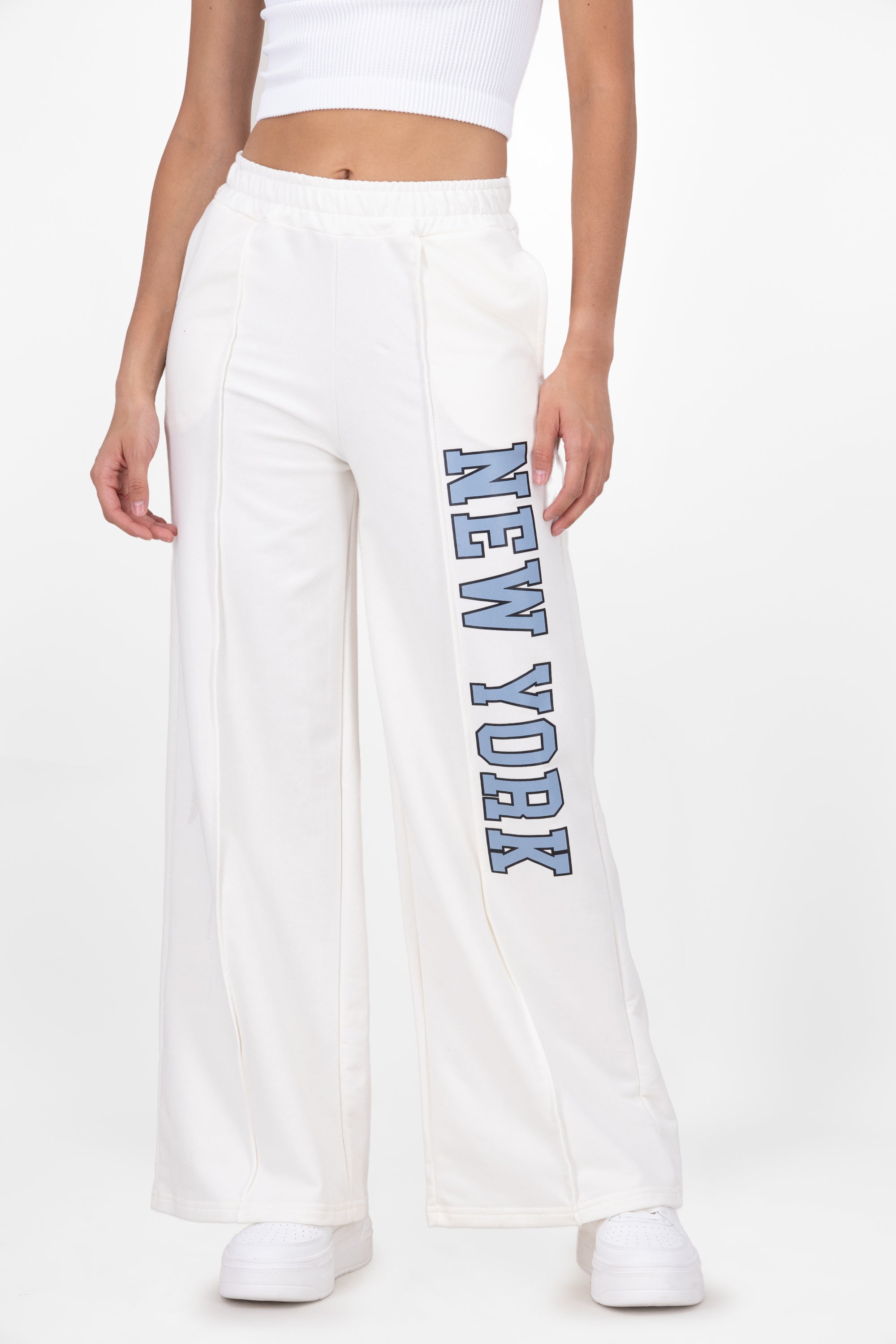 Pants Amplios Detalle Estampado New York BLANCO