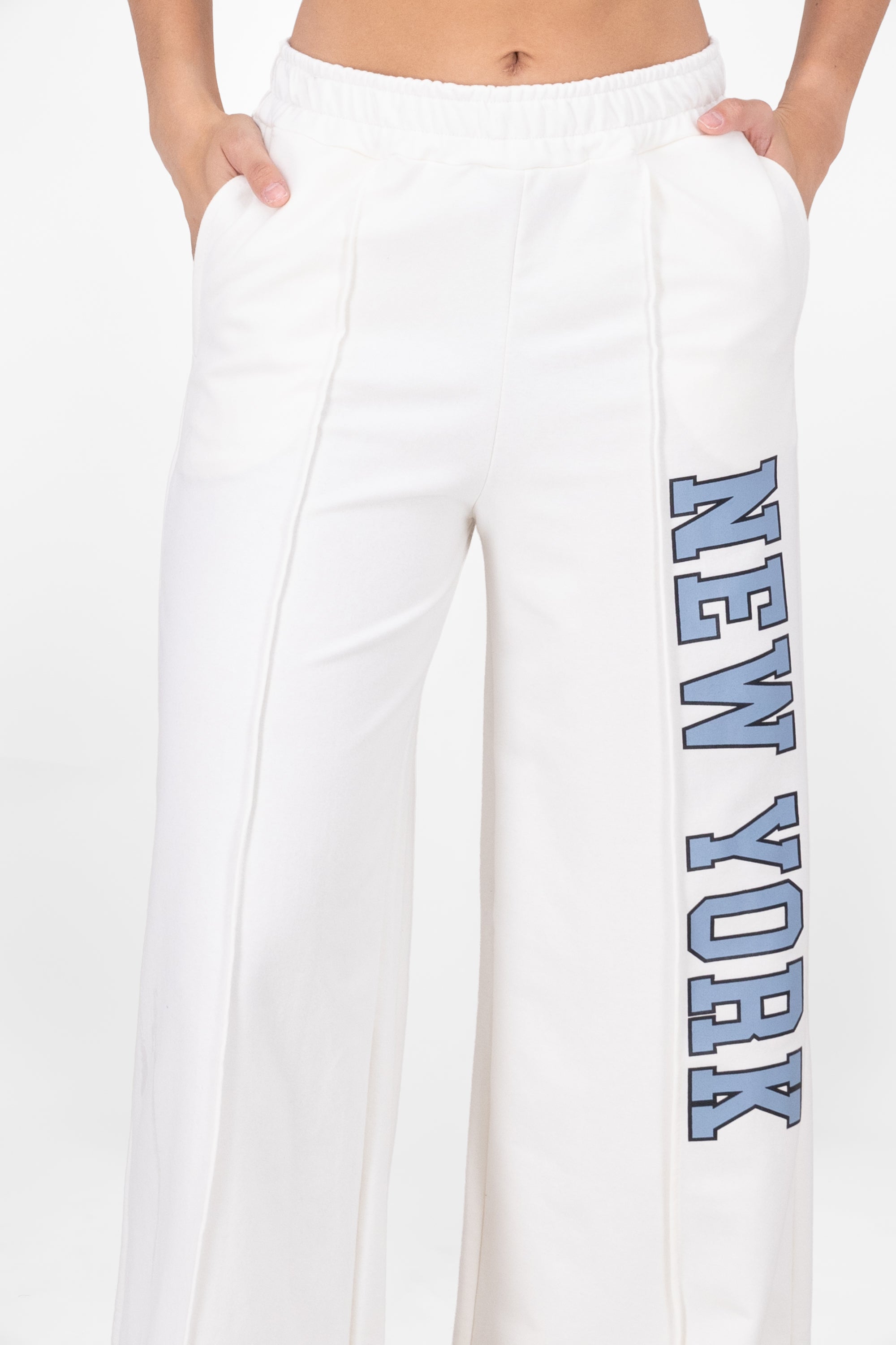 Pants Amplios Detalle Estampado New York BLANCO