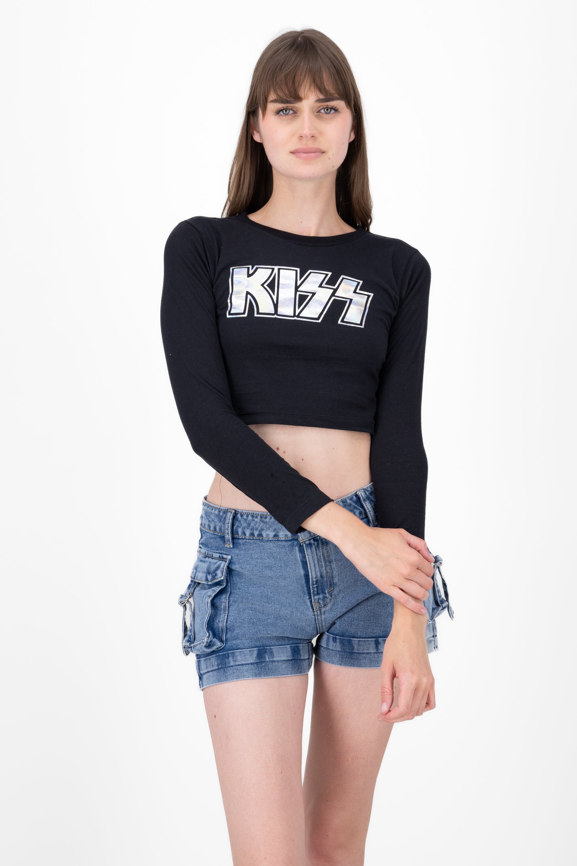 CROP LONG MANGA KISS BLACK