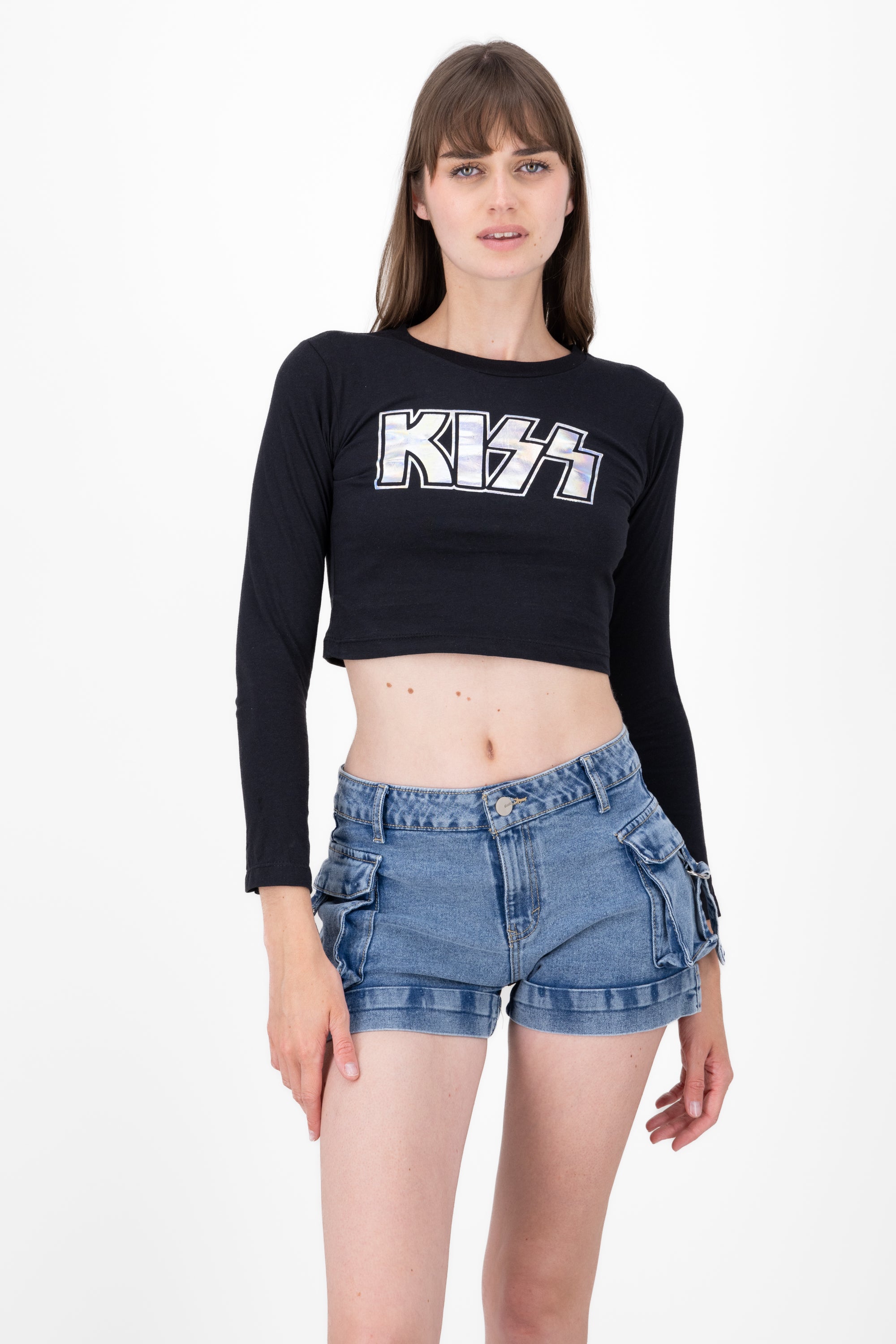 CROP LONG MANGA KISS BLACK