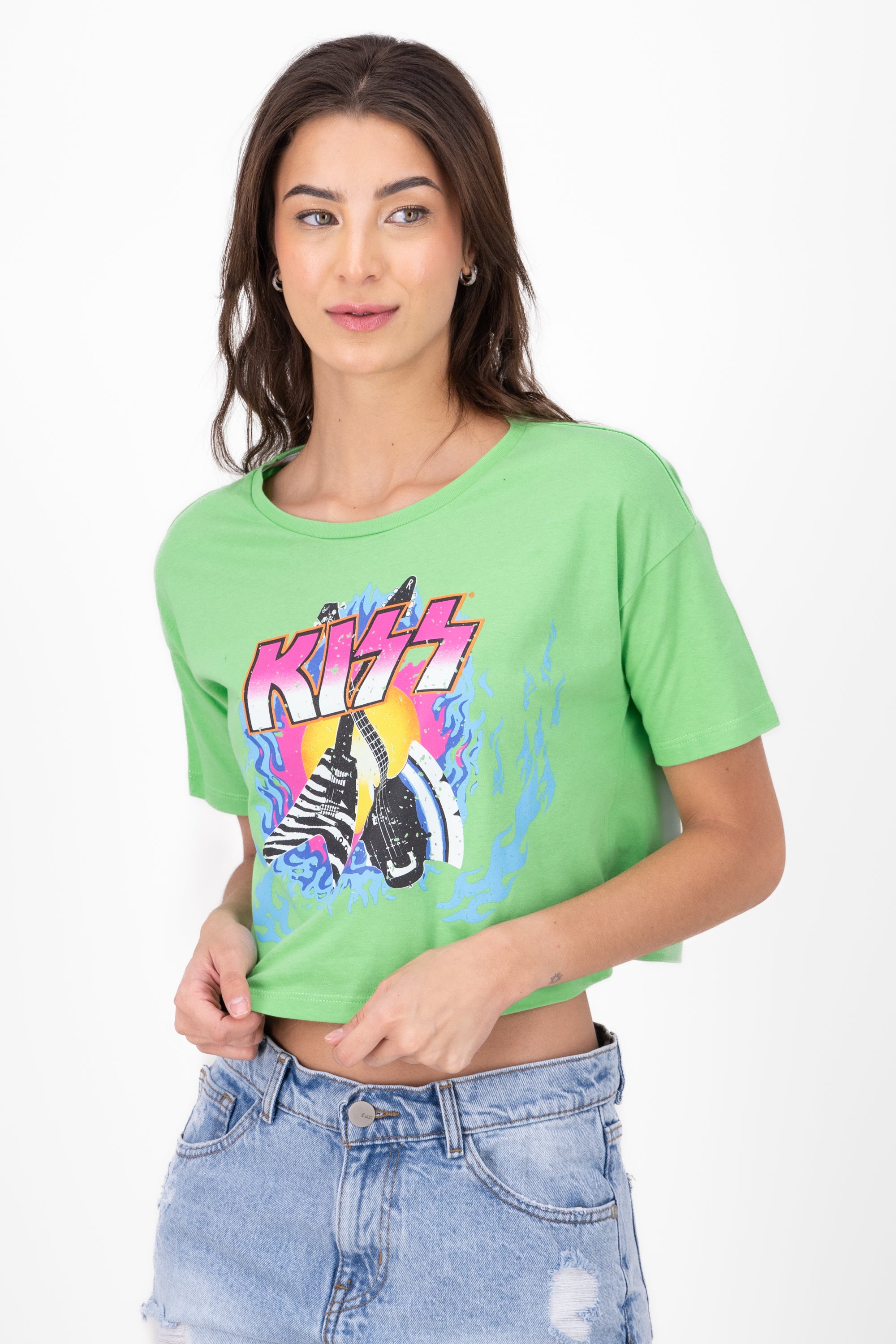 CROP KISS Guitar Short Manga Bright green