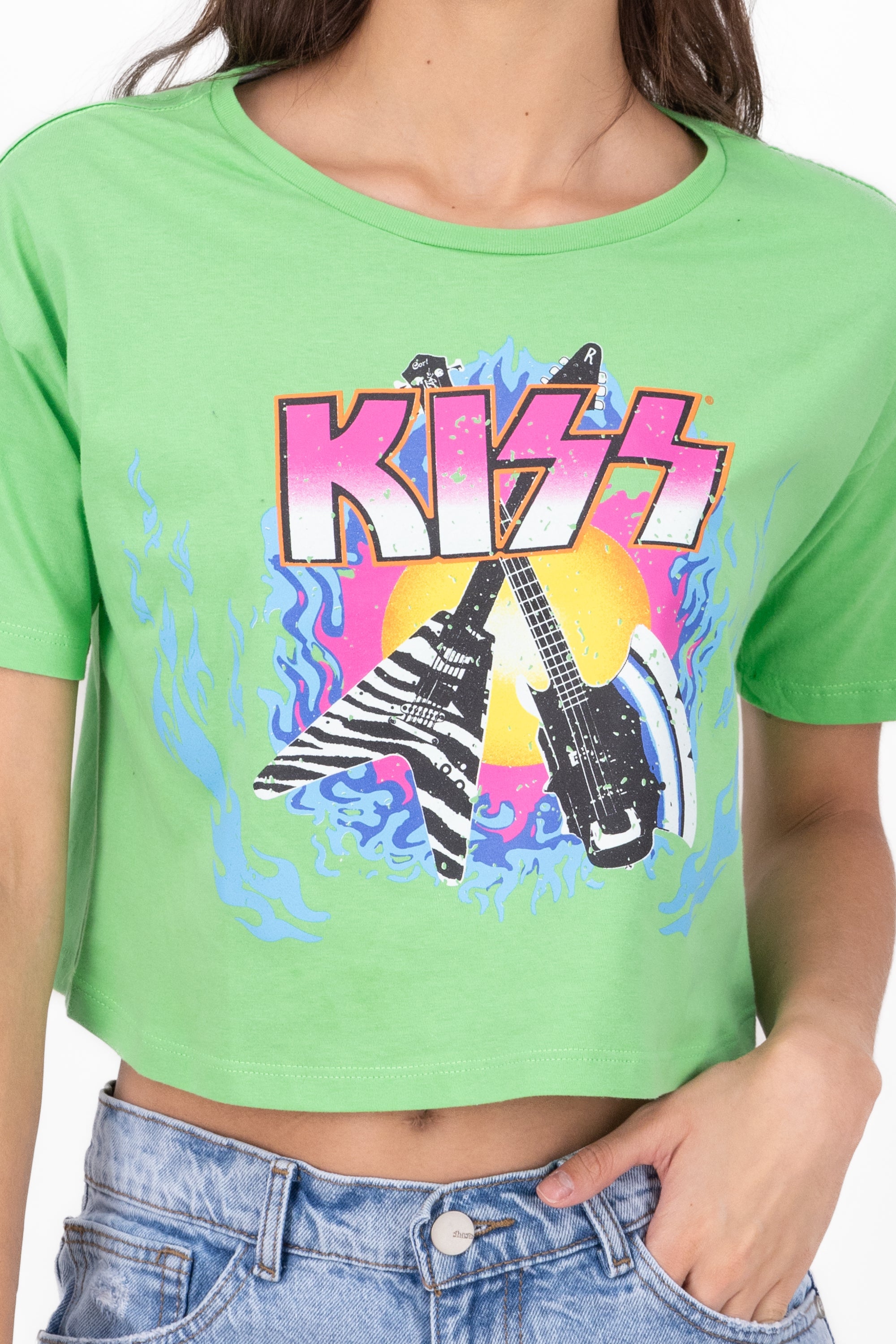 CROP KISS Guitar Short Manga Bright green