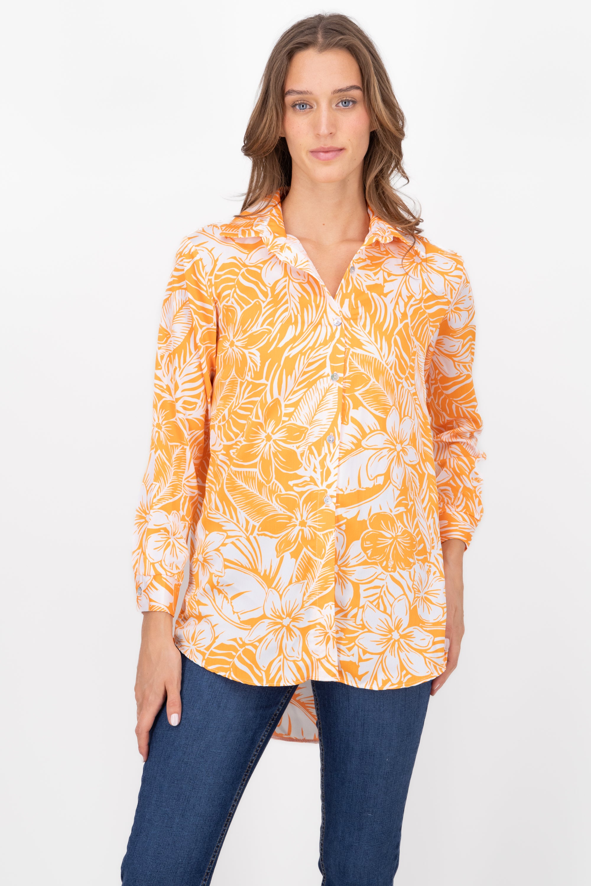 Tropical long oversize shirt Combo orange