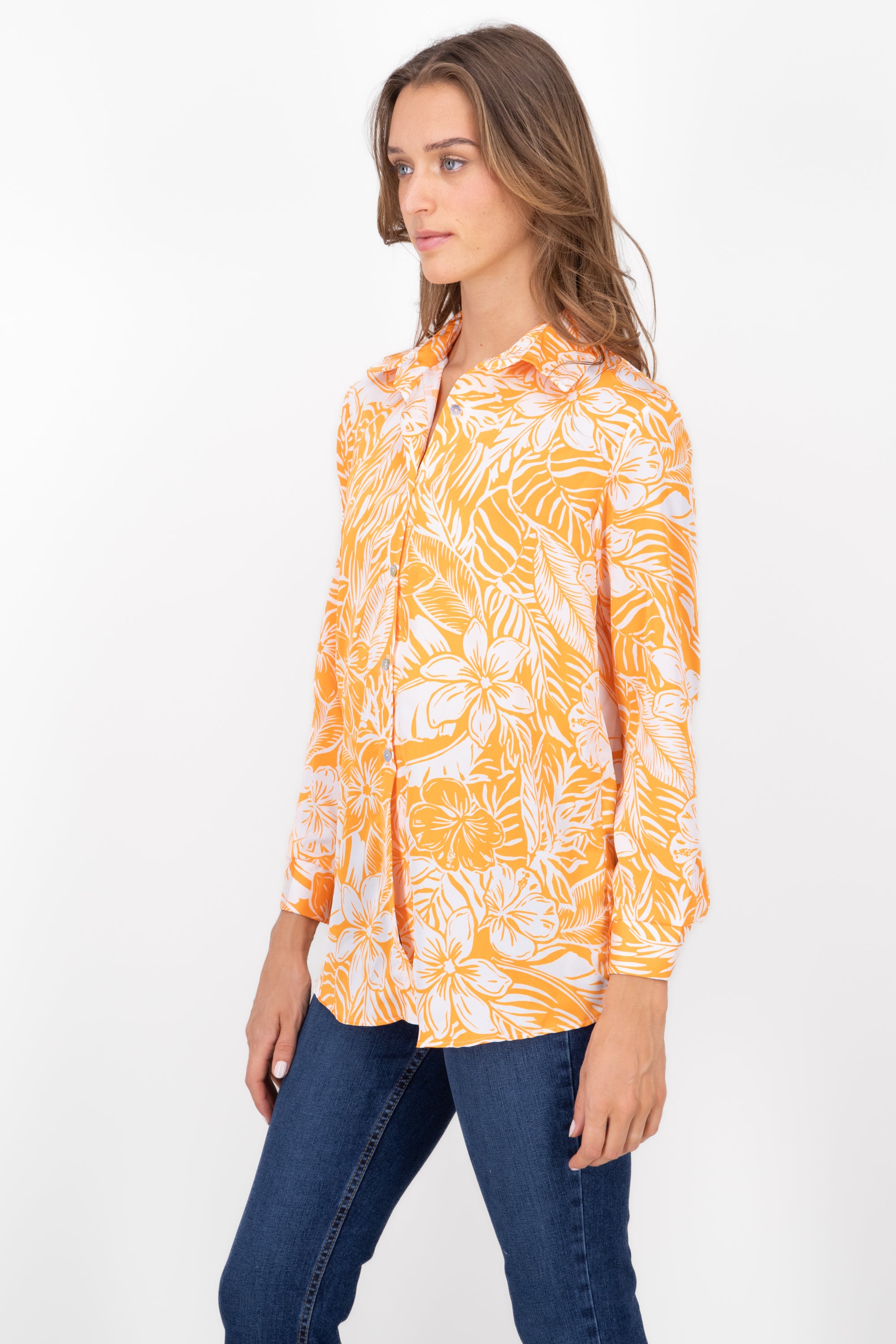 Tropical long oversize shirt Combo orange
