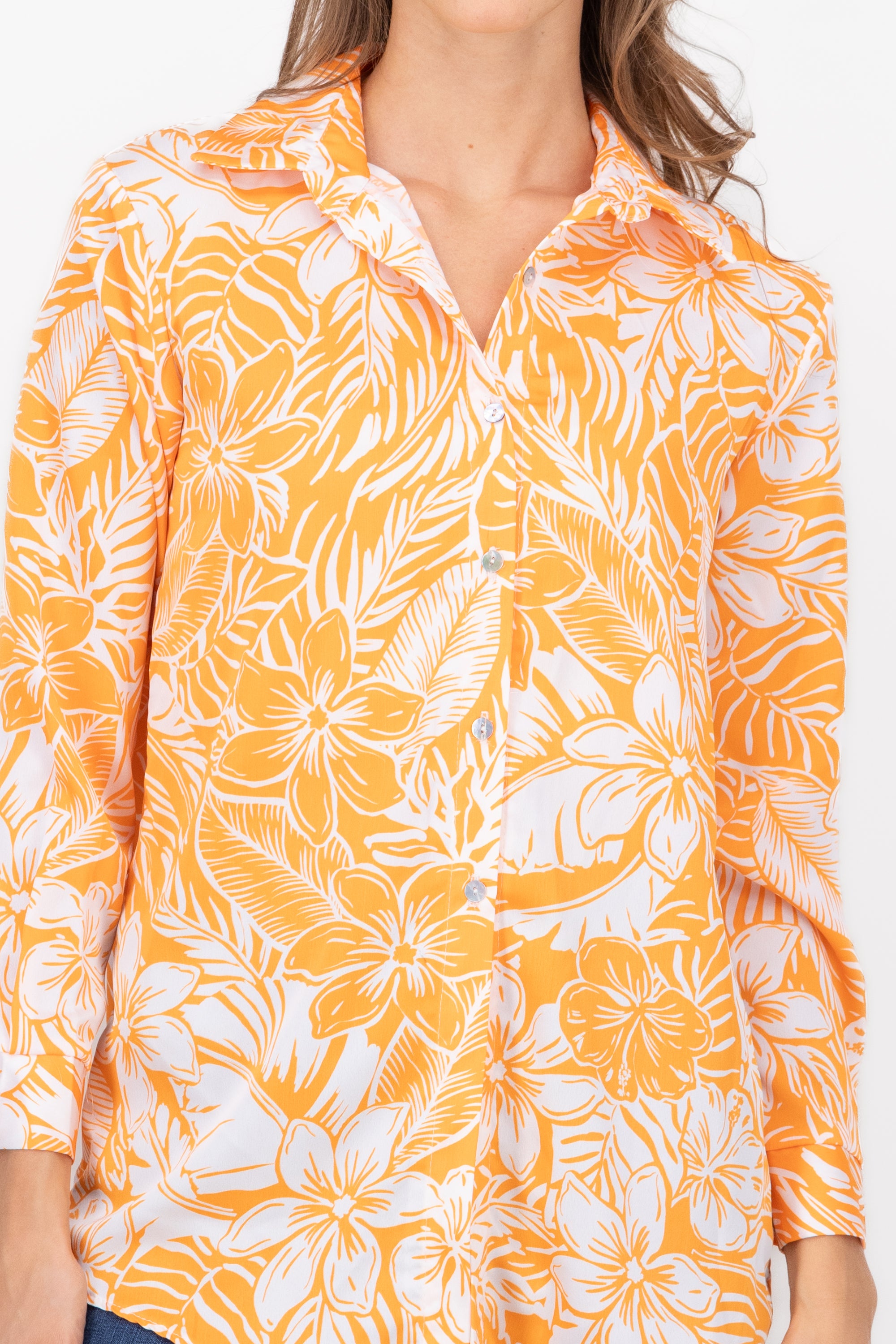 Tropical long oversize shirt Combo orange