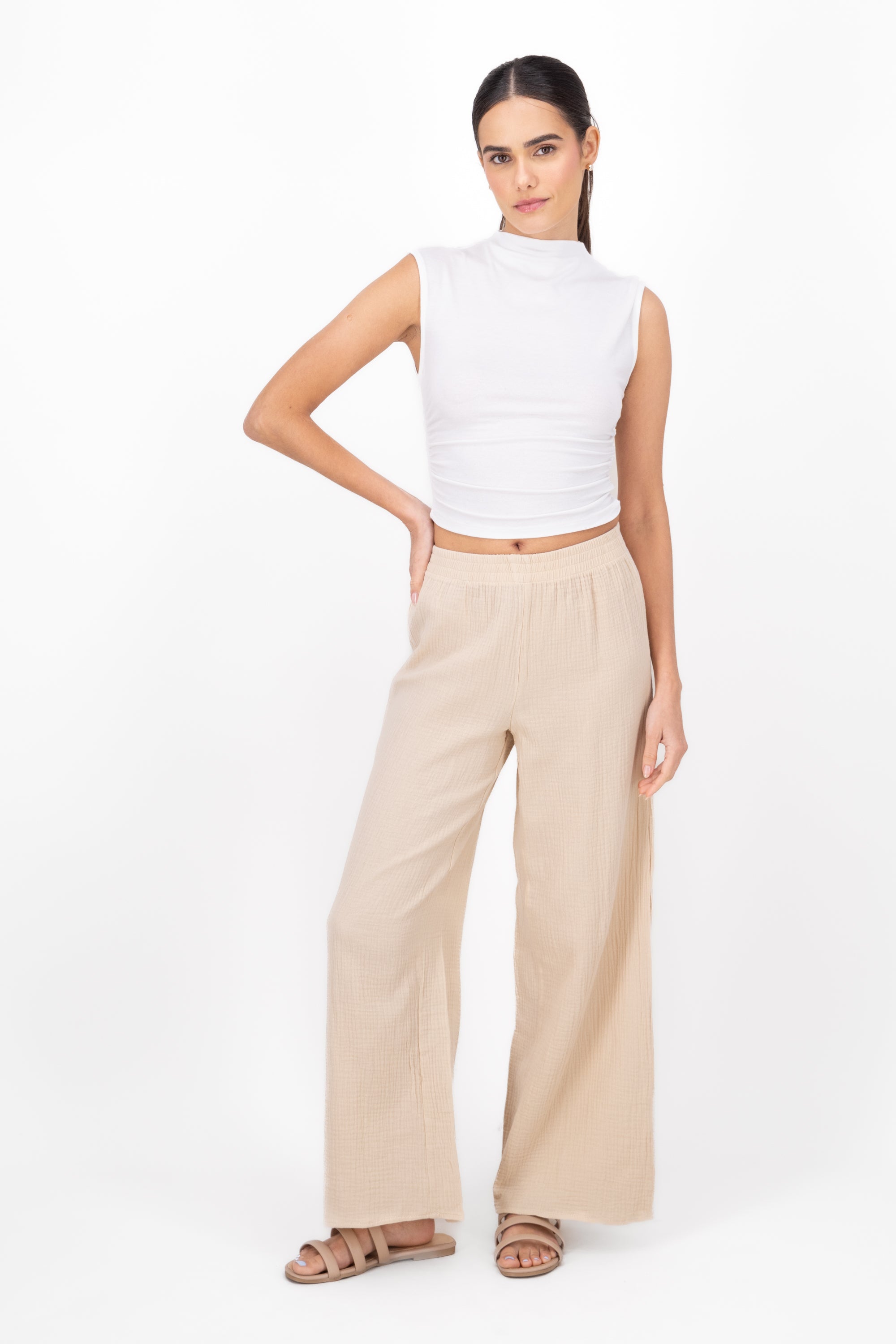 Broad texture pants BEIGE