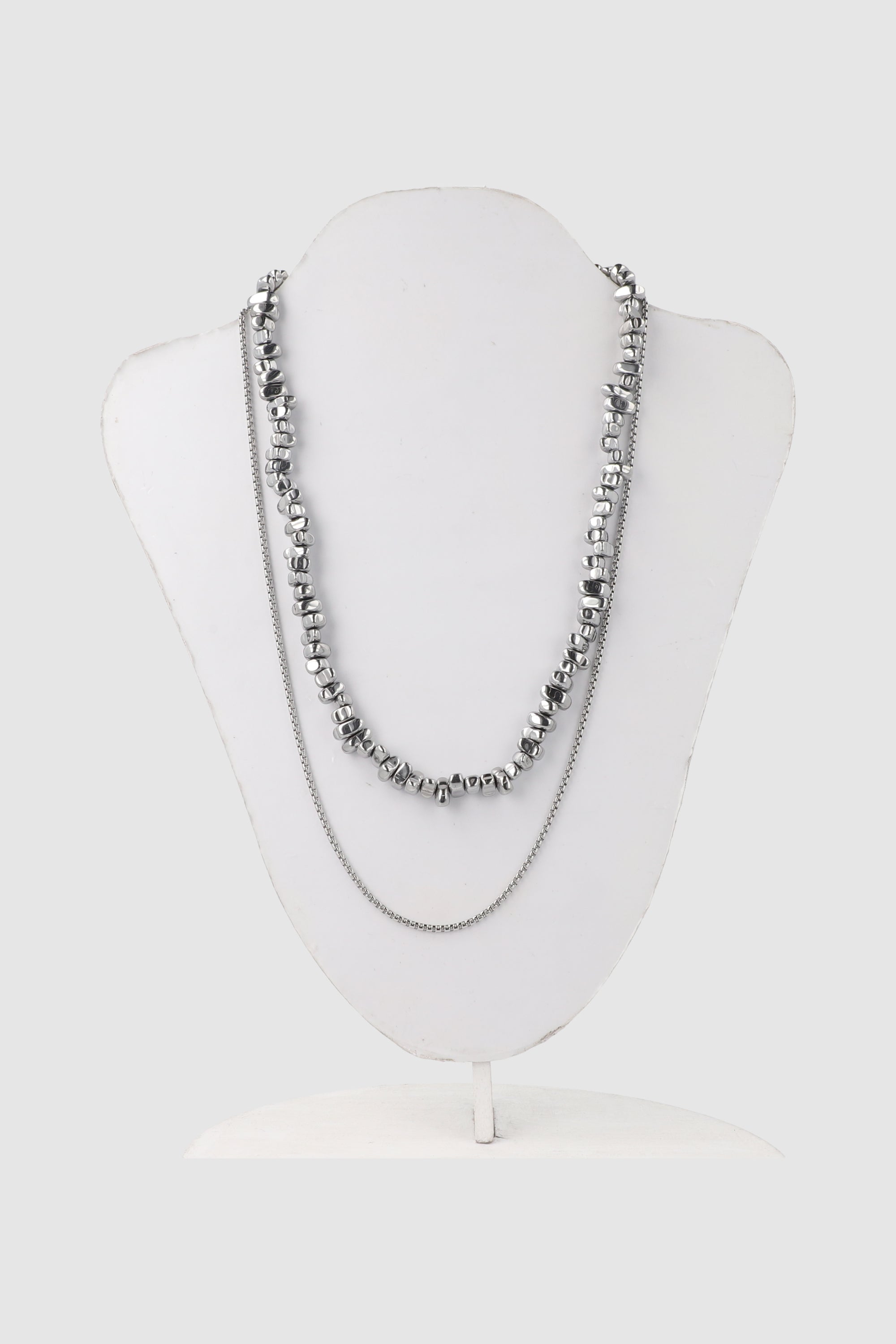 Set Collar Piedra Irregular Hematita PLATA