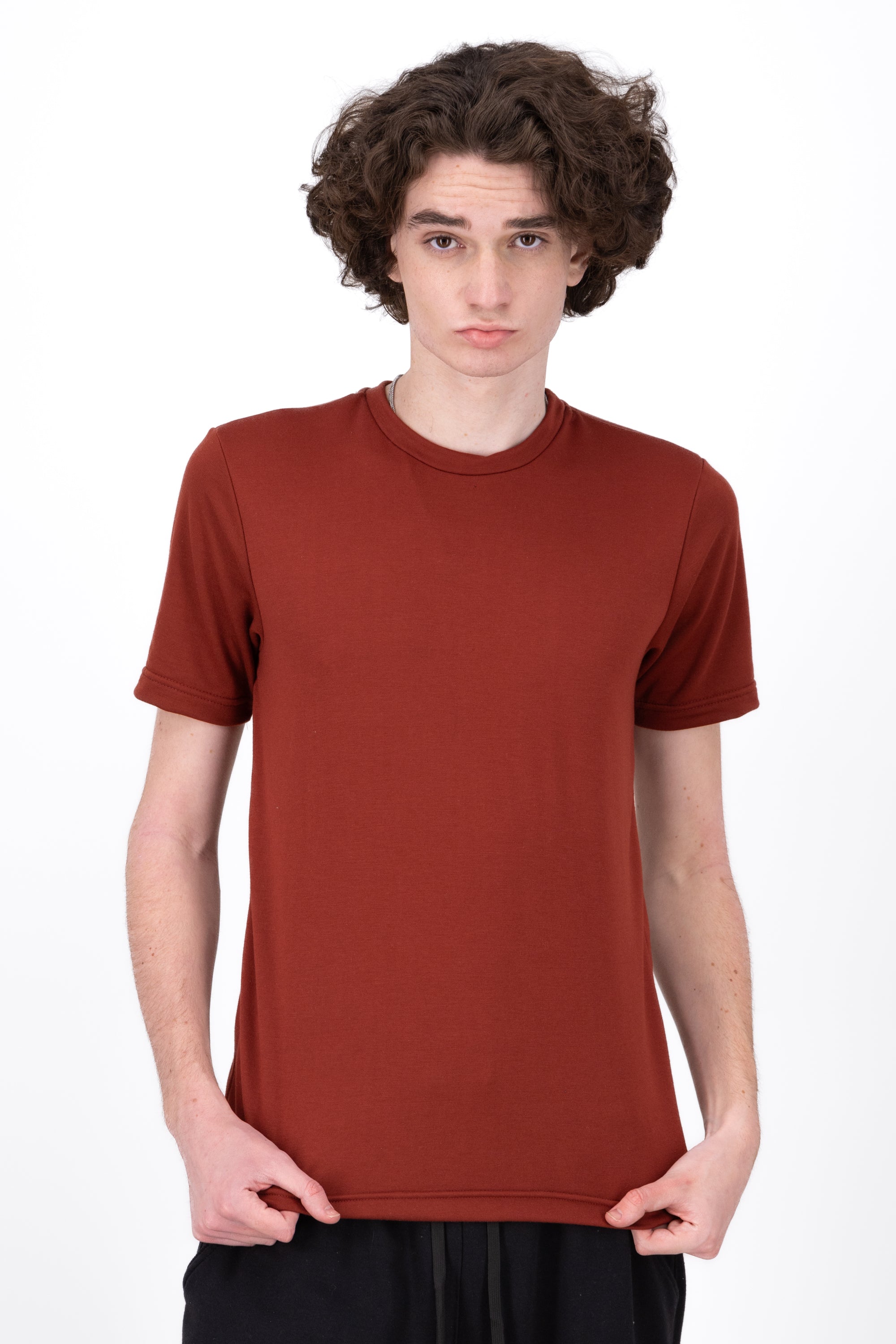 Smooth round neck shirt BRICK