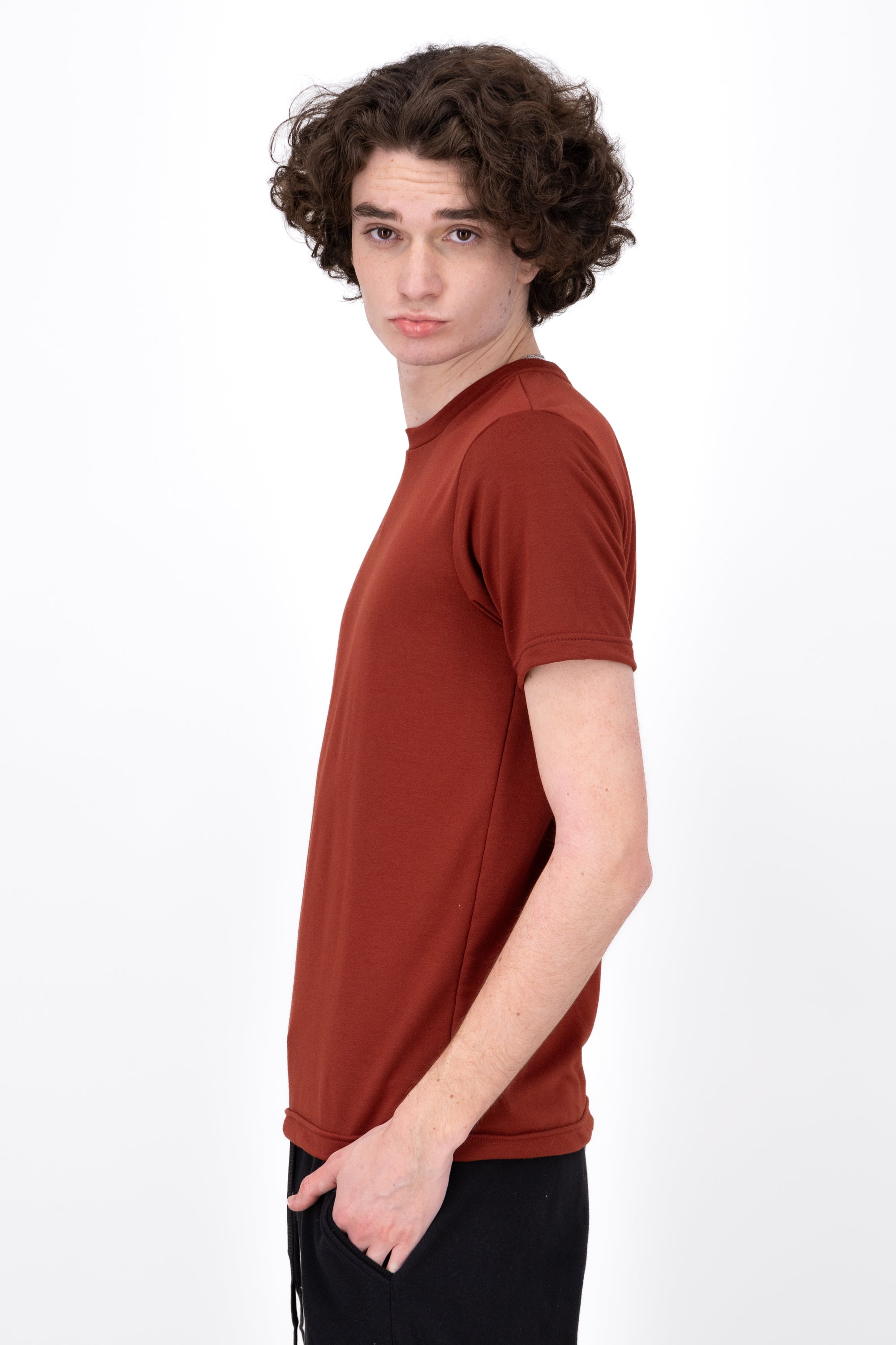 Smooth round neck shirt BRICK