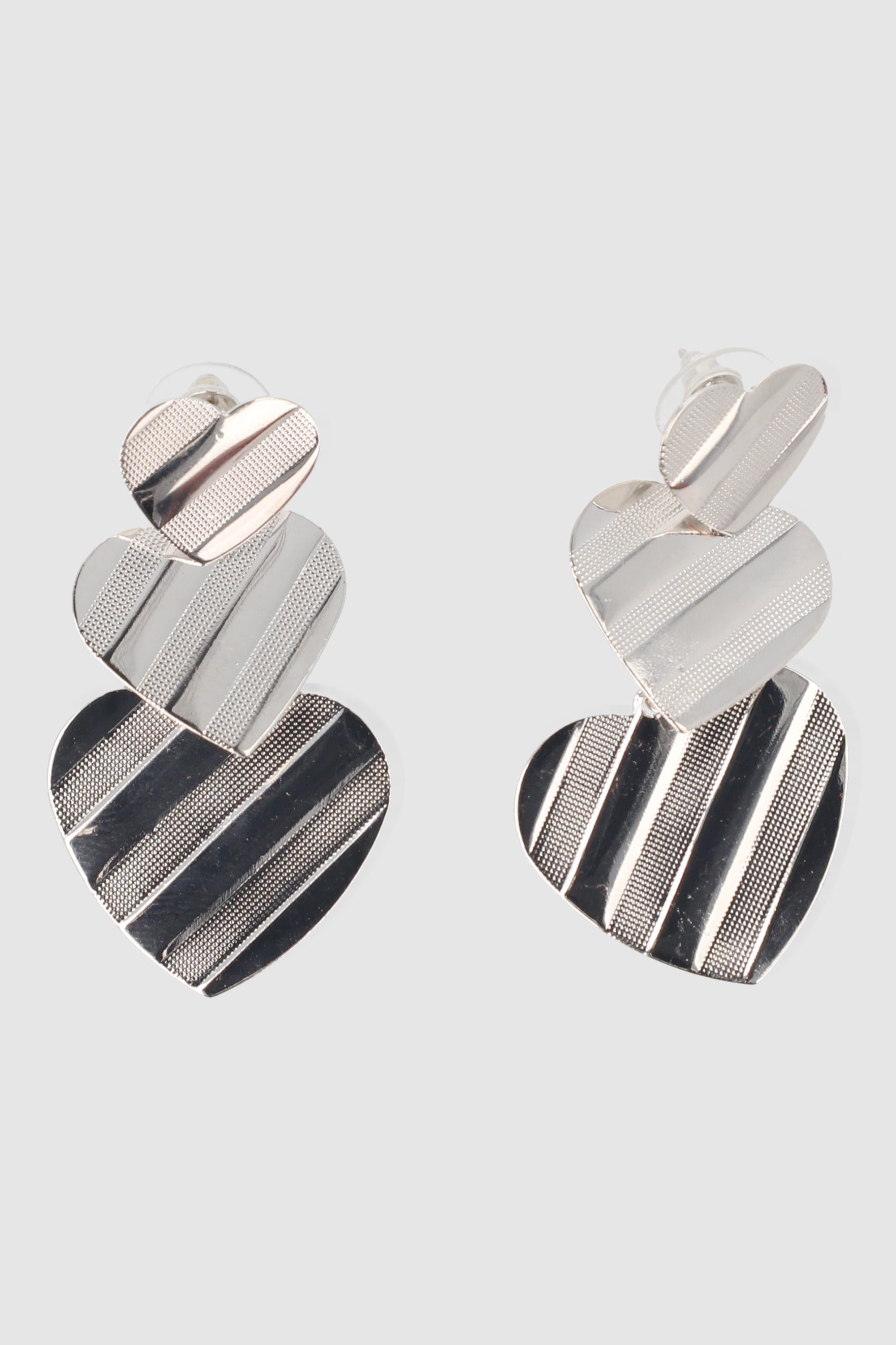 Triple heart earrings Texture SILVER