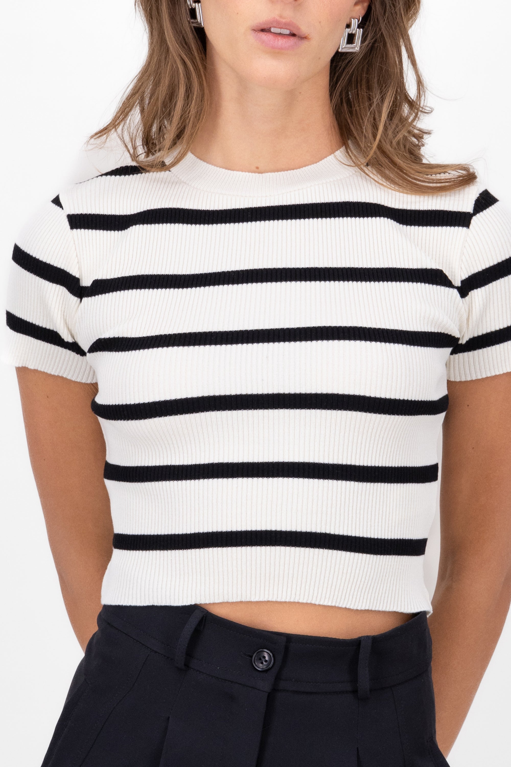 Top Short manga fabric with thin Hypsters stripes Combo bone