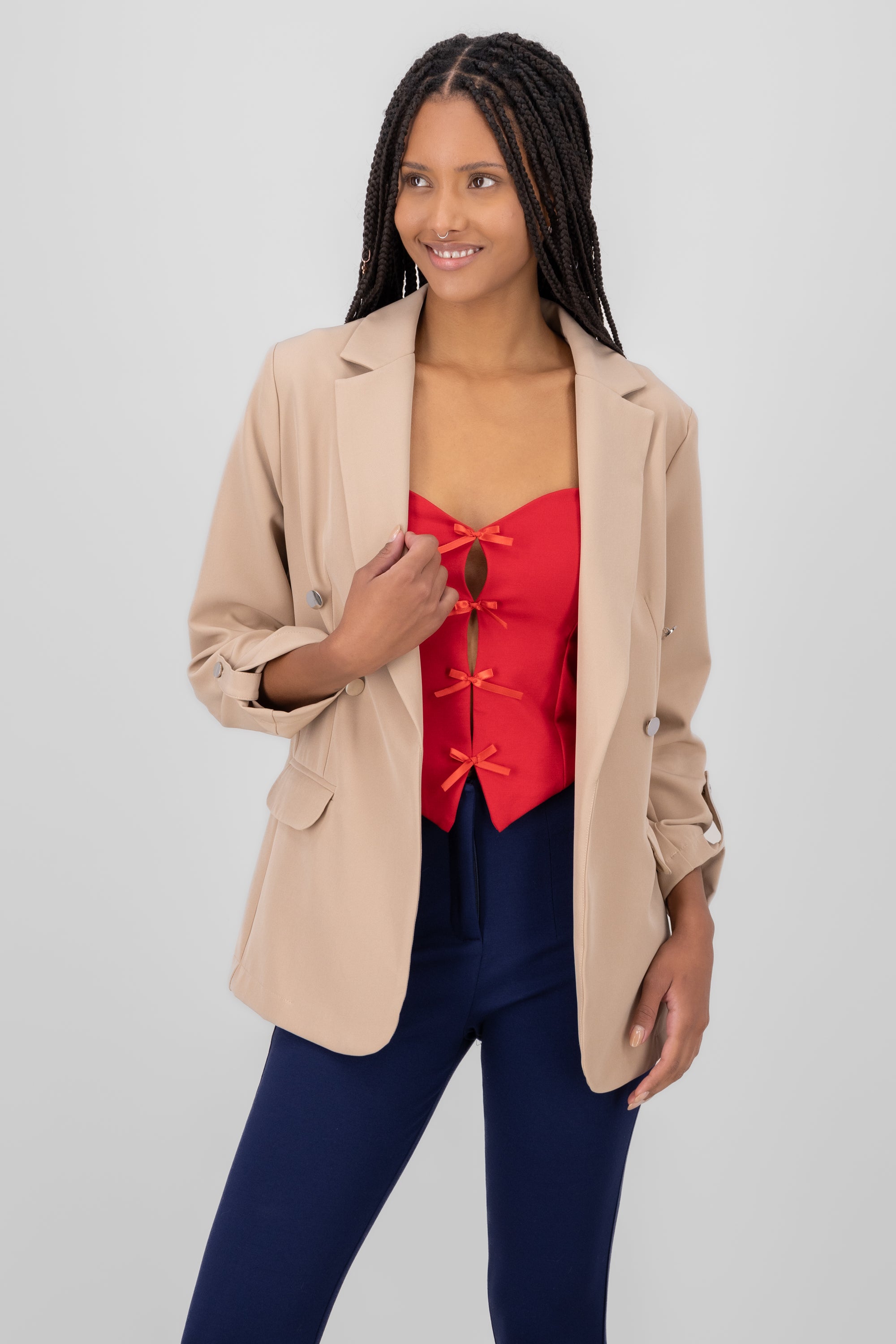 Blazer Oversize Largo Detalle Mangas BEIGE