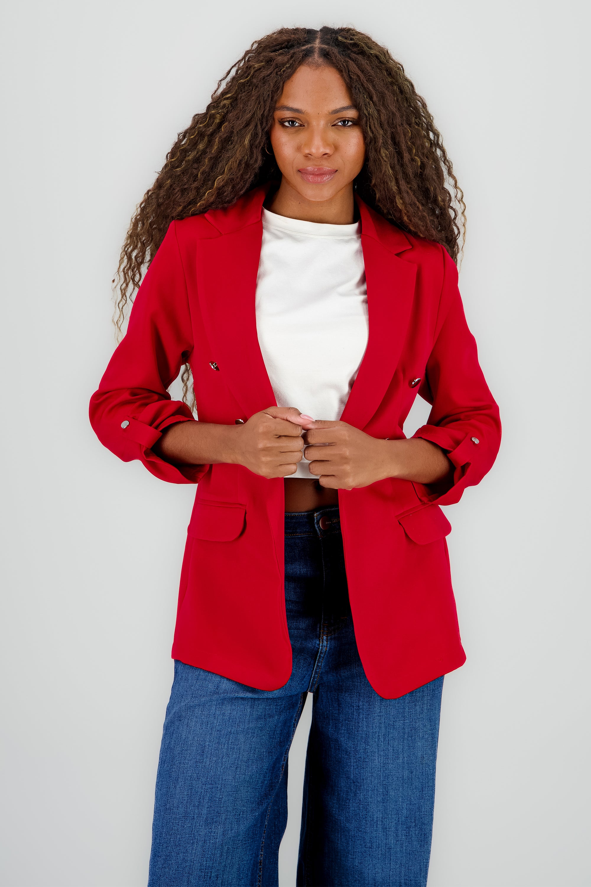 Blazer Oversize Largo Detalle Mangas ROJO