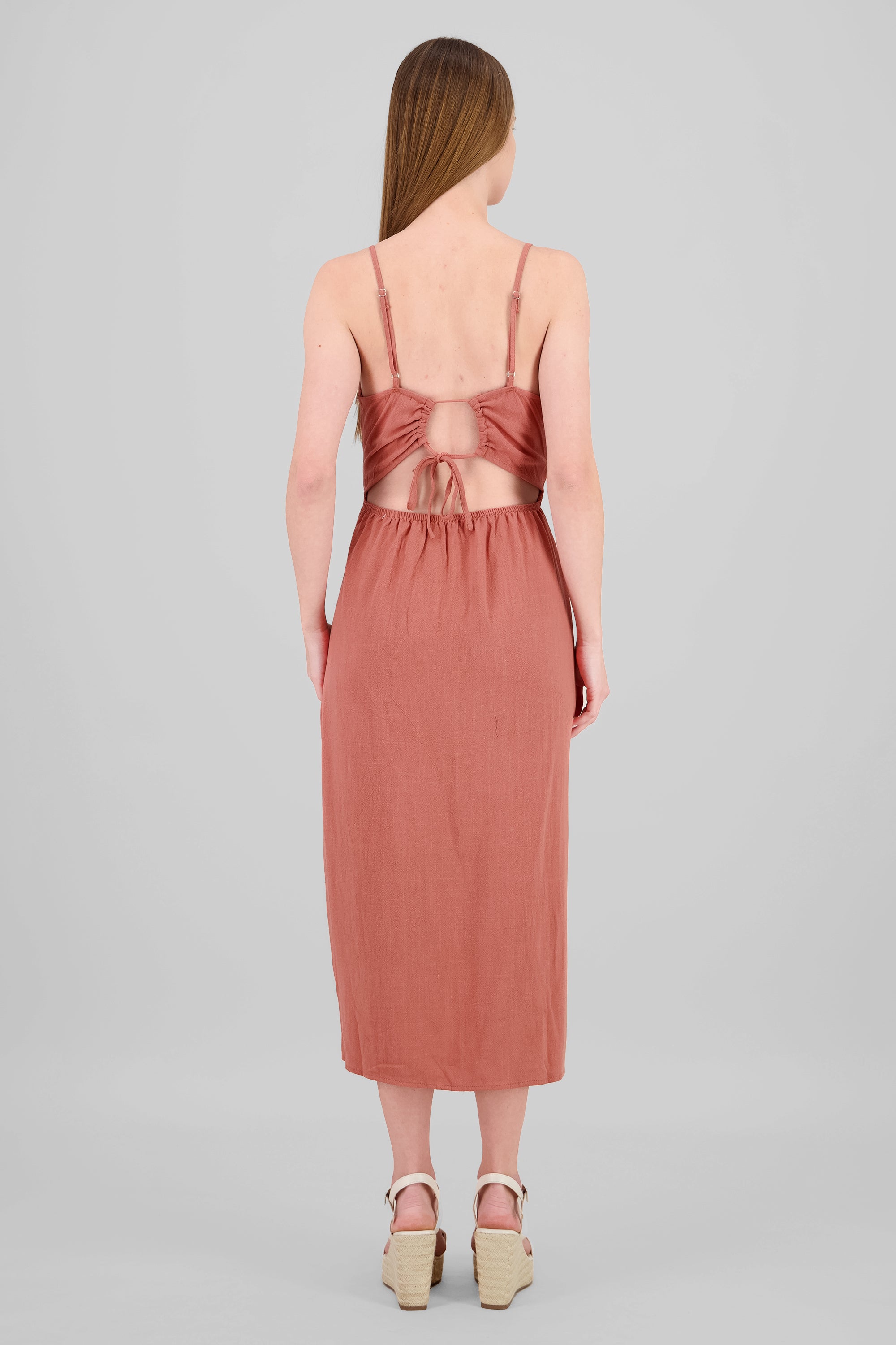 Vestido maxi abertura pierna LADRILLO