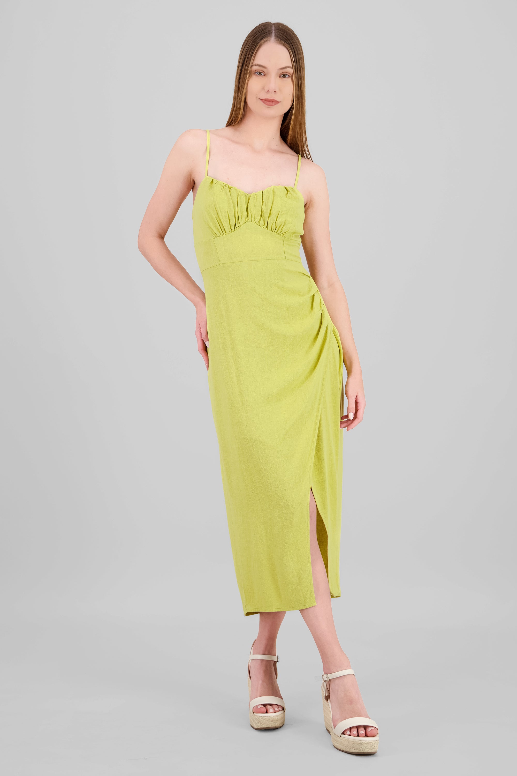 Vestido maxi abertura pierna VERDE LIMA