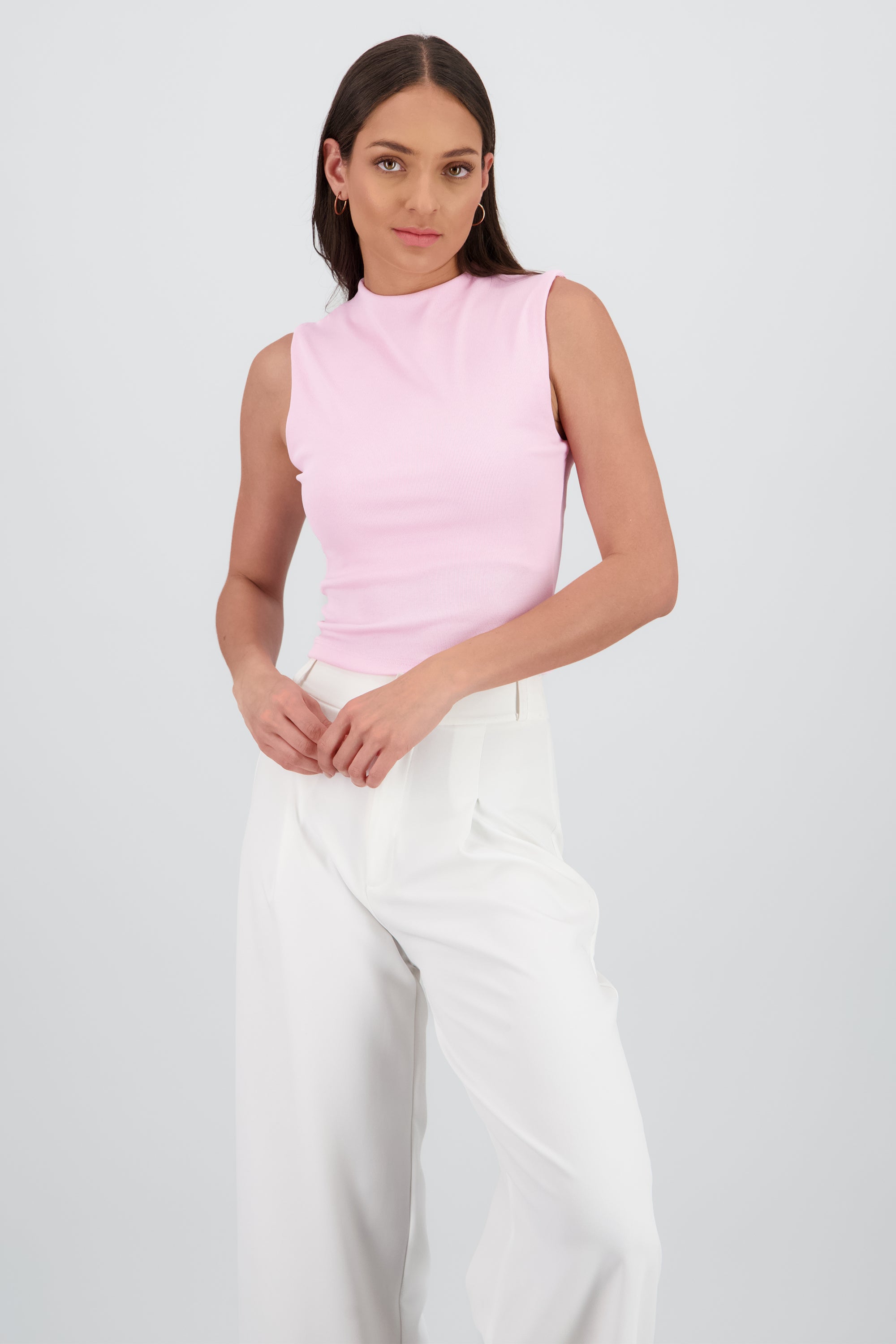 Top Sin Manga Rib Delgado Hypsters ROSA PASTEL