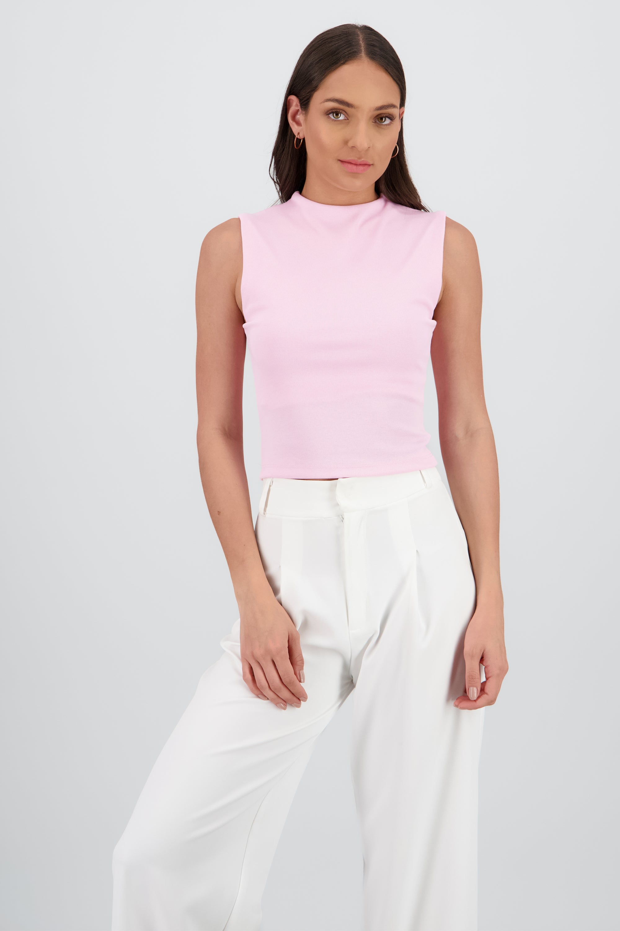 Top Sin Manga Rib Delgado Hypsters ROSA PASTEL
