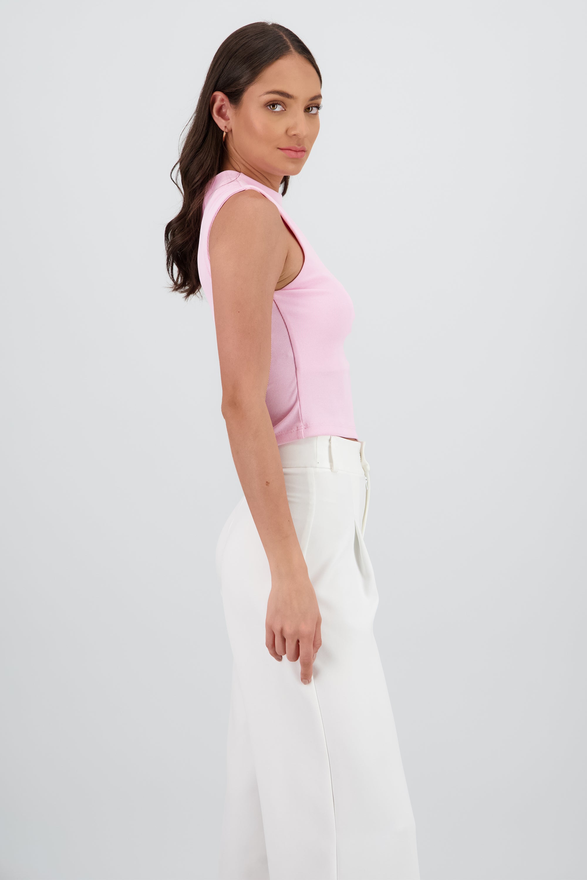 Top Sin Manga Rib Delgado Hypsters ROSA PASTEL