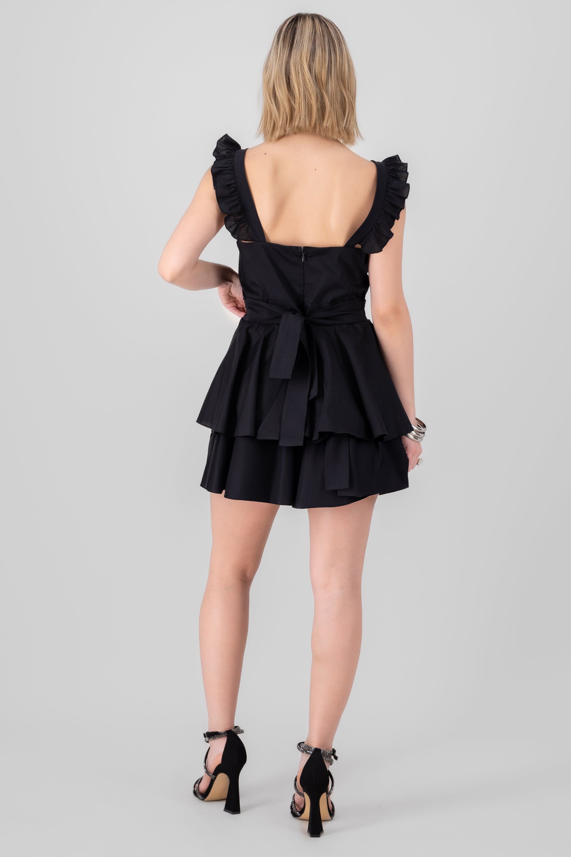 Vestido Tirantes Detalle Olanes NEGRO