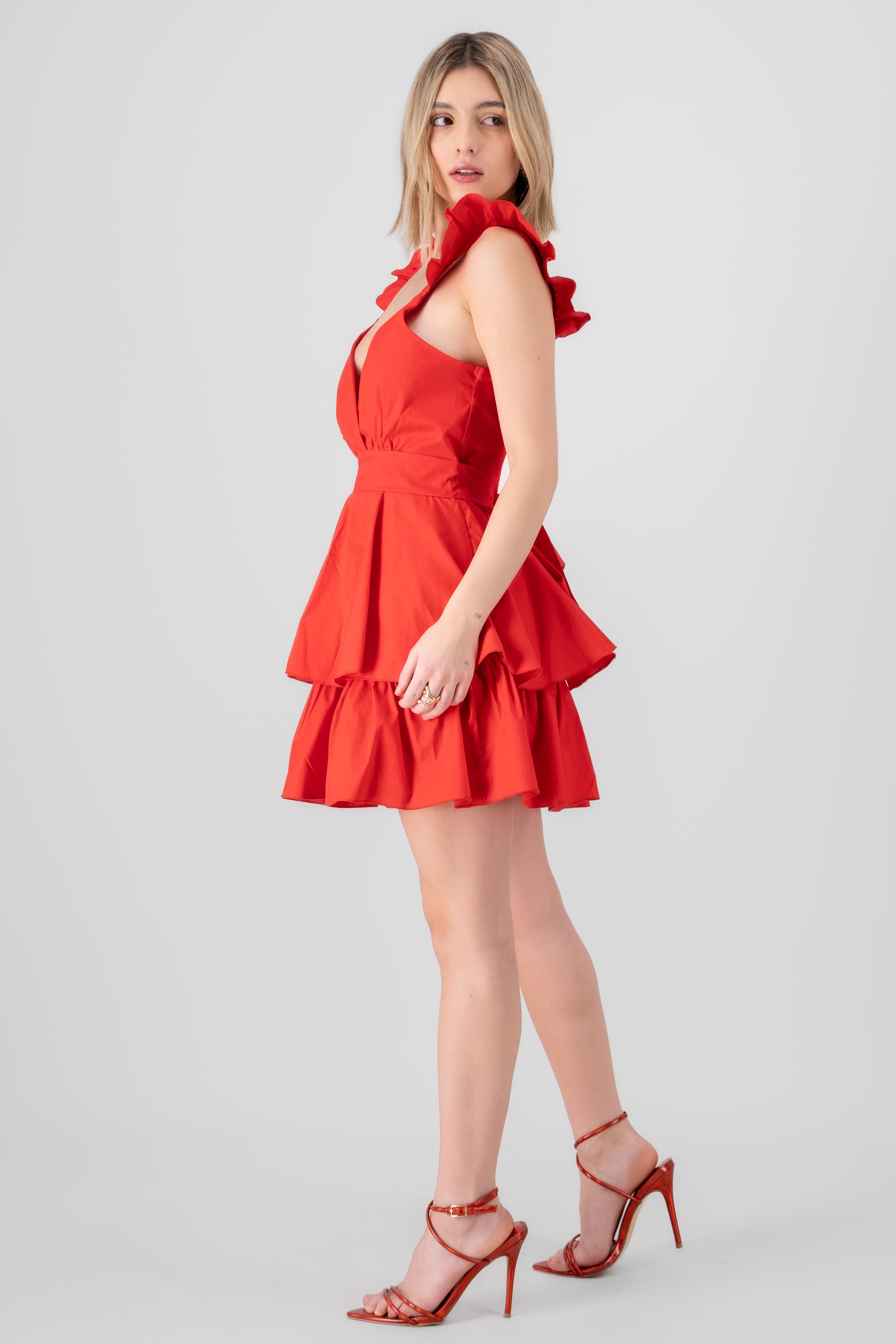 Vestido Tirantes Detalle Olanes ROJO