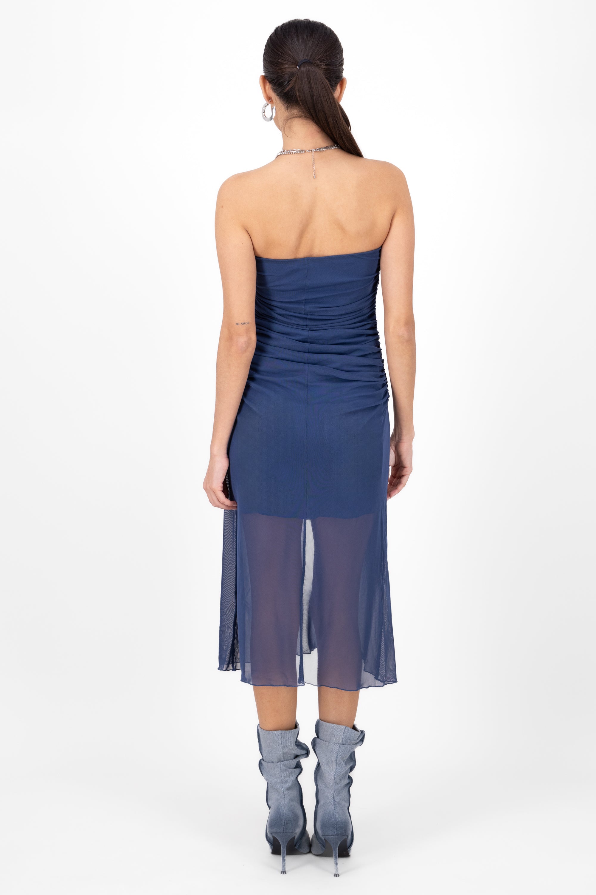 Vestido Midi Strapless Fruncido INDIGO