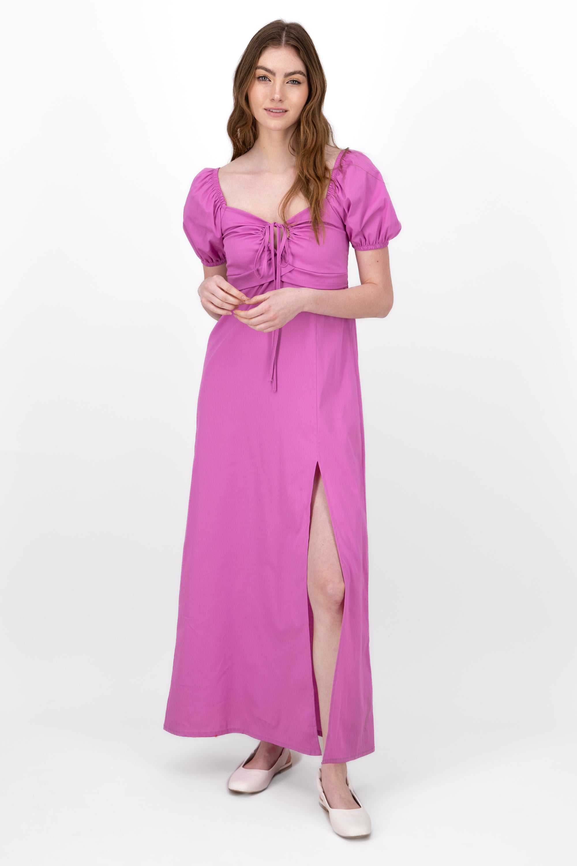 Vestido Maxi Manga Corta Detalle Escote ROSA