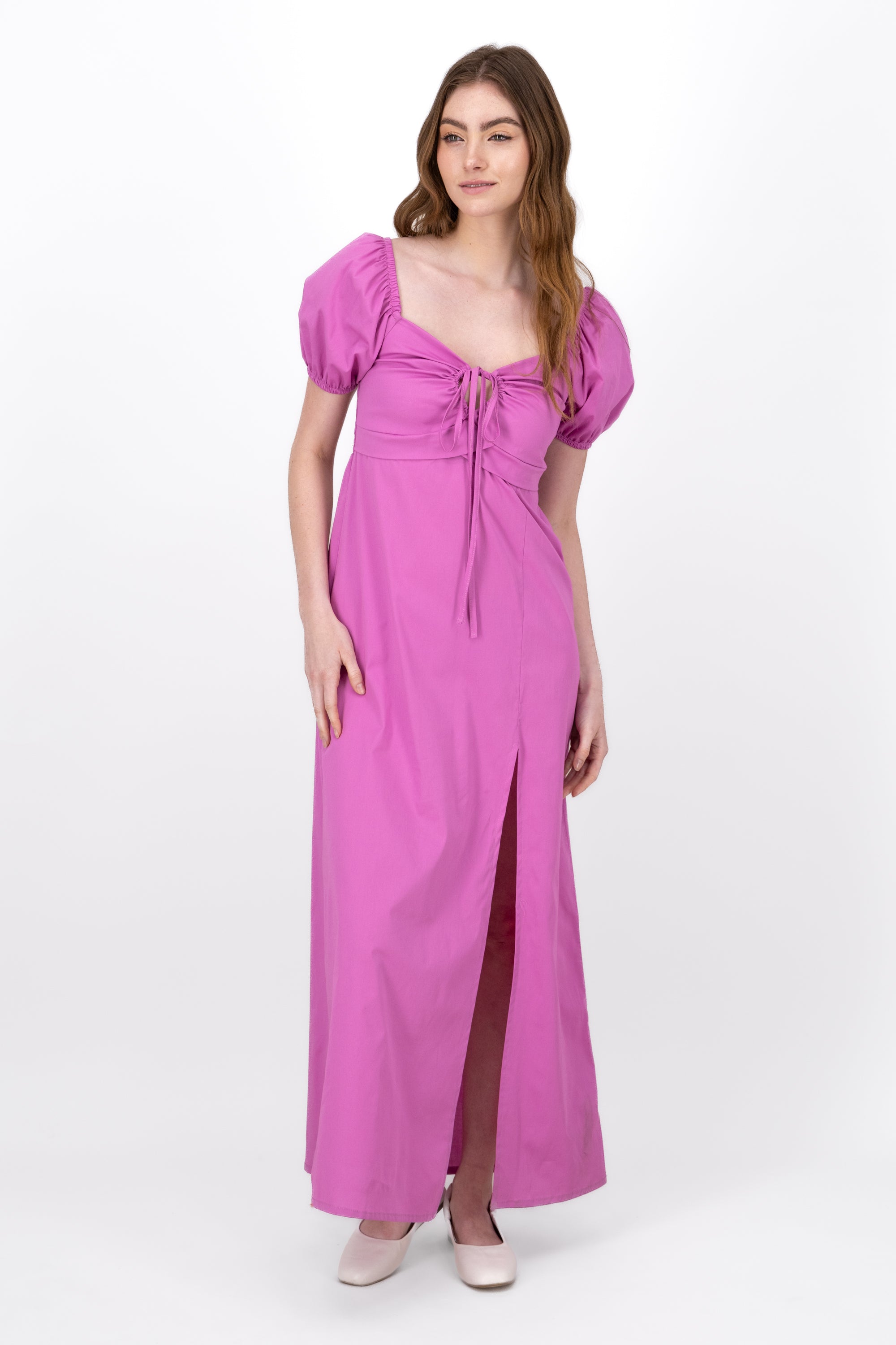 Vestido Maxi Manga Corta Detalle Escote ROSA