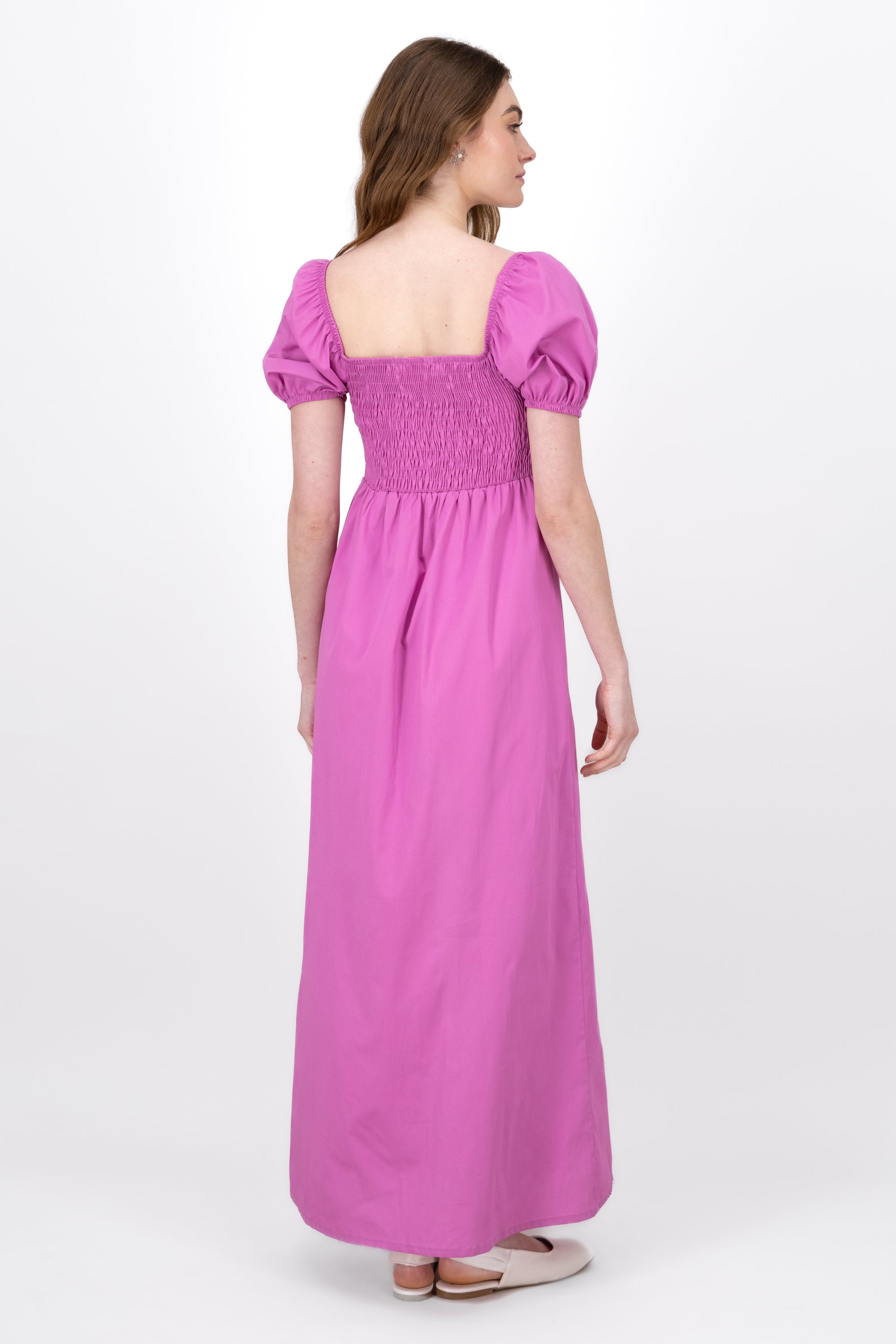 Vestido Maxi Manga Corta Detalle Escote ROSA