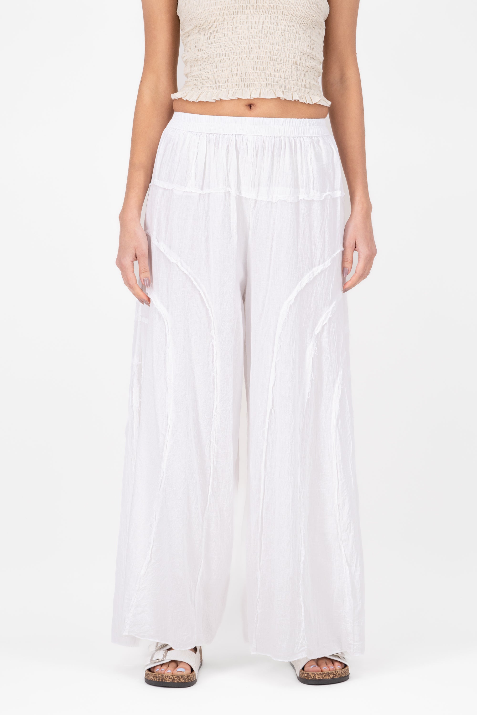 Pantalon amplio con costuras BLANCO