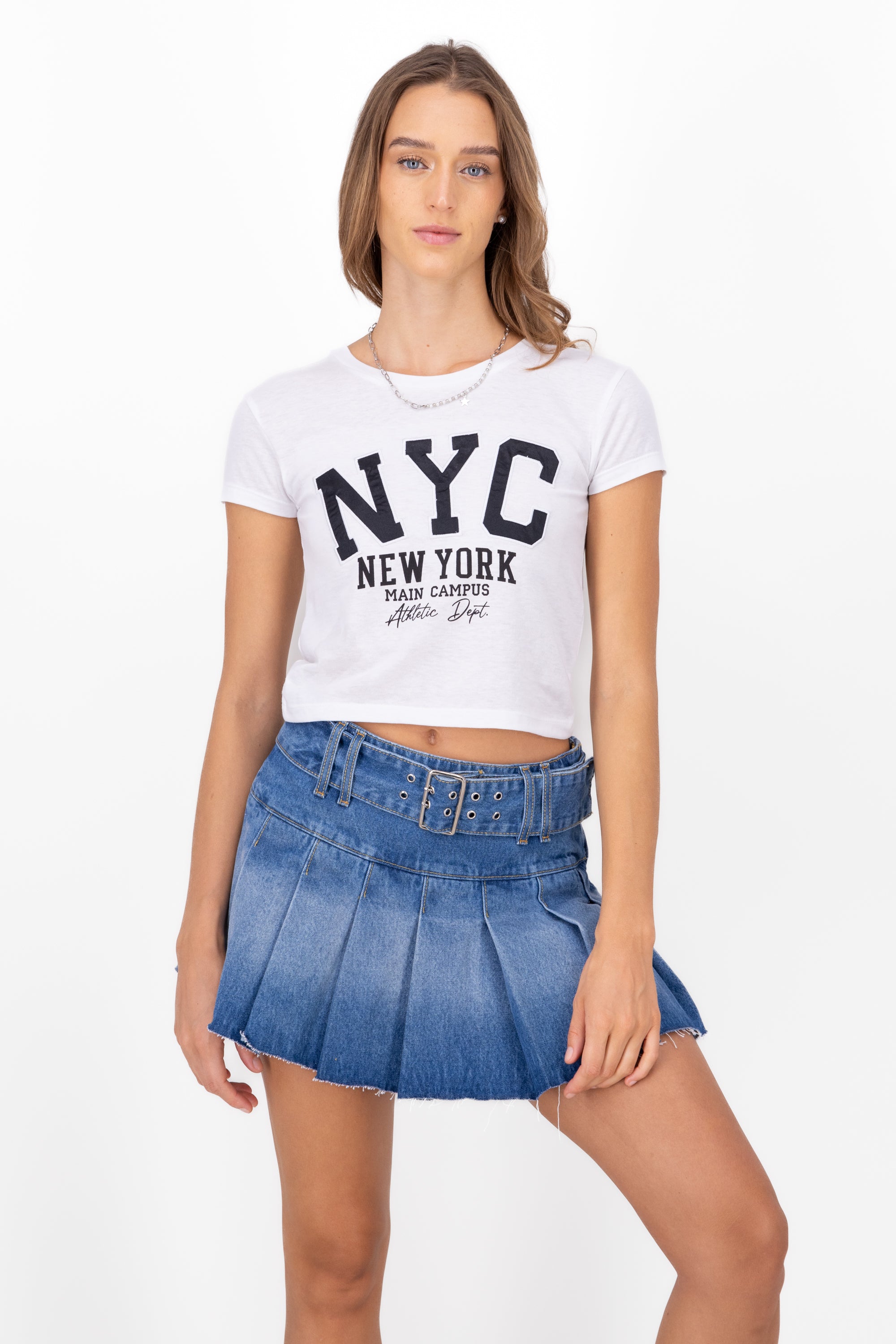 Playera con estampado de ny y textura BLANCO COMBO