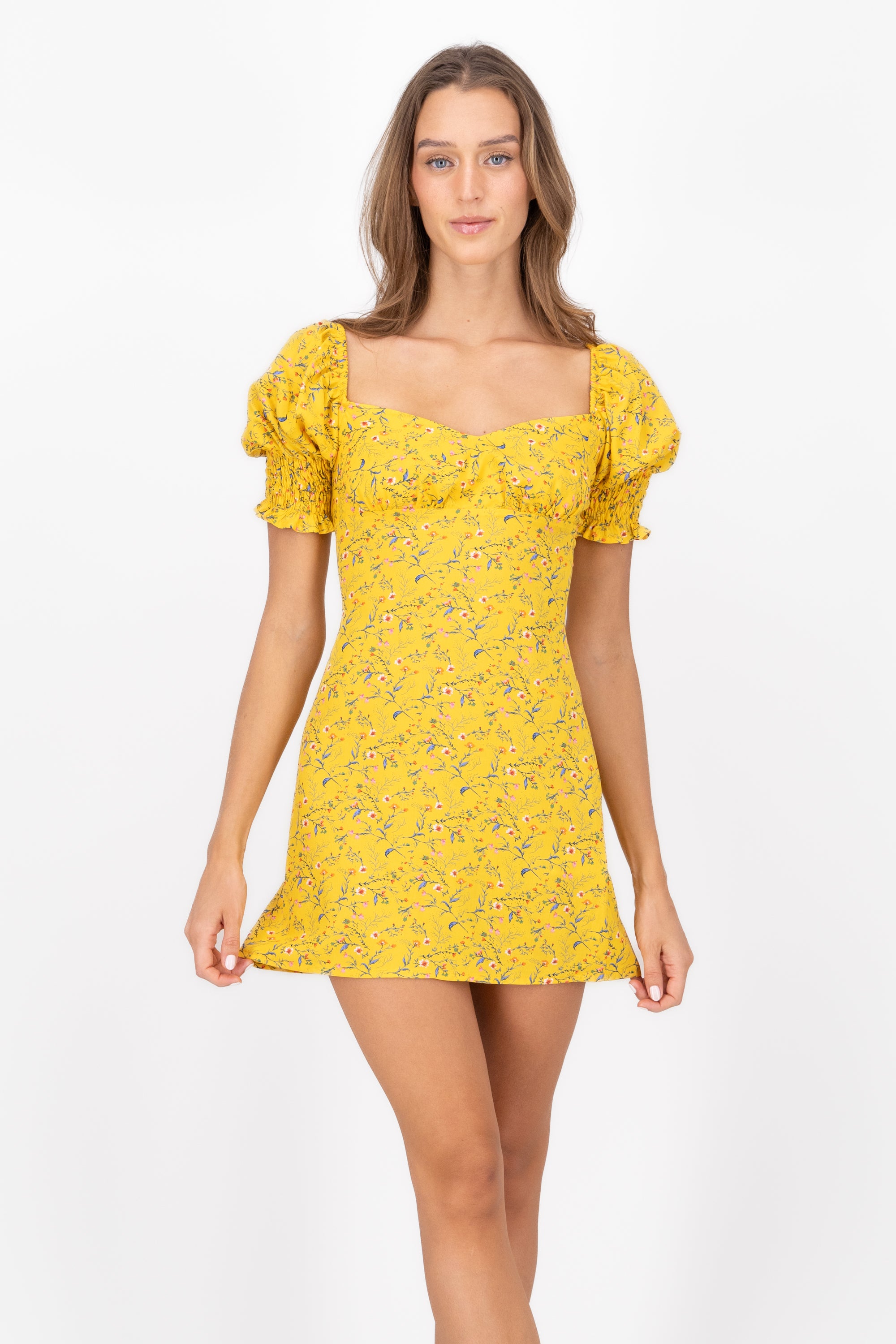 Vestido Mini Mangas Abullonadas AMARILLO COMBO