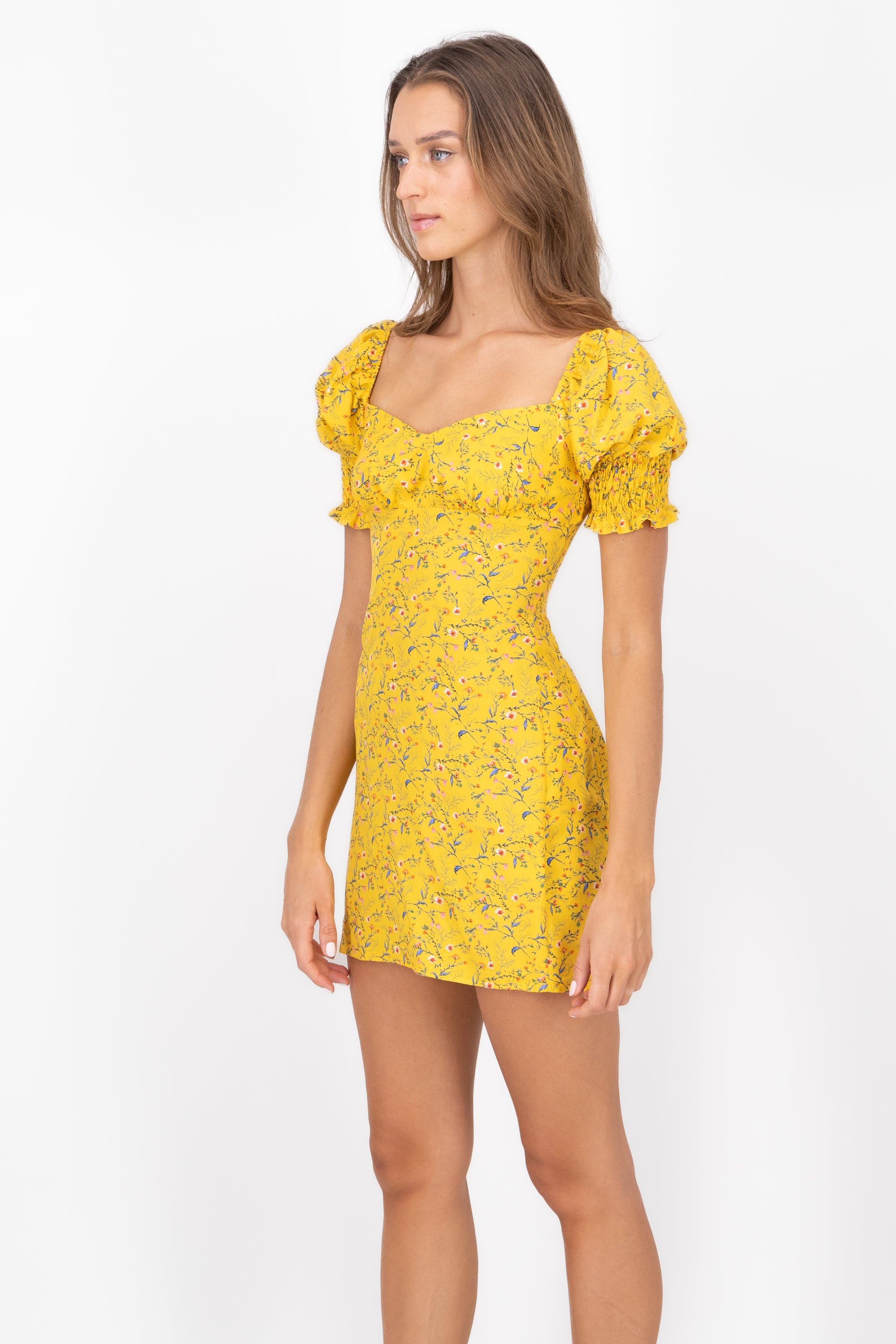 Vestido Mini Mangas Abullonadas AMARILLO COMBO