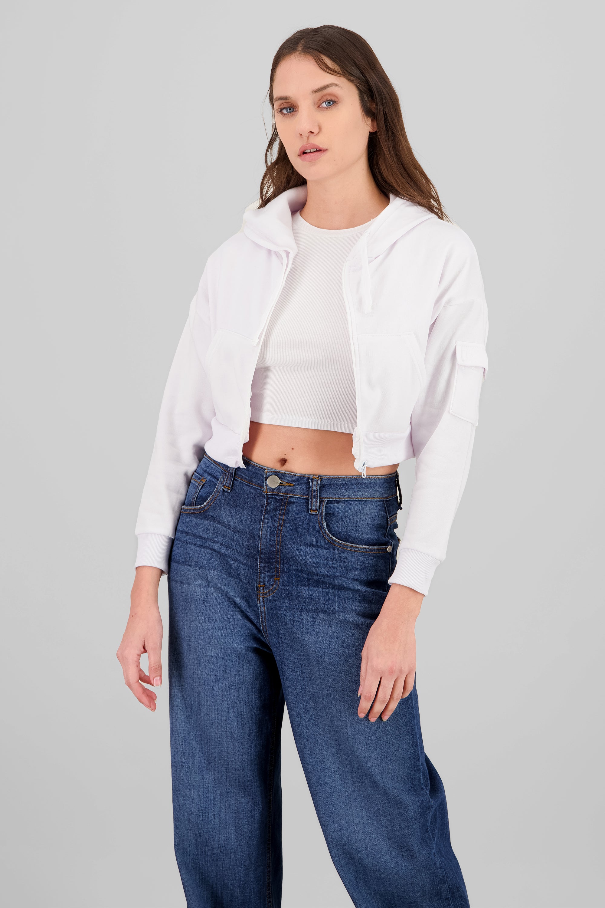 Sudadera cropped con bolsa cargo BLANCO