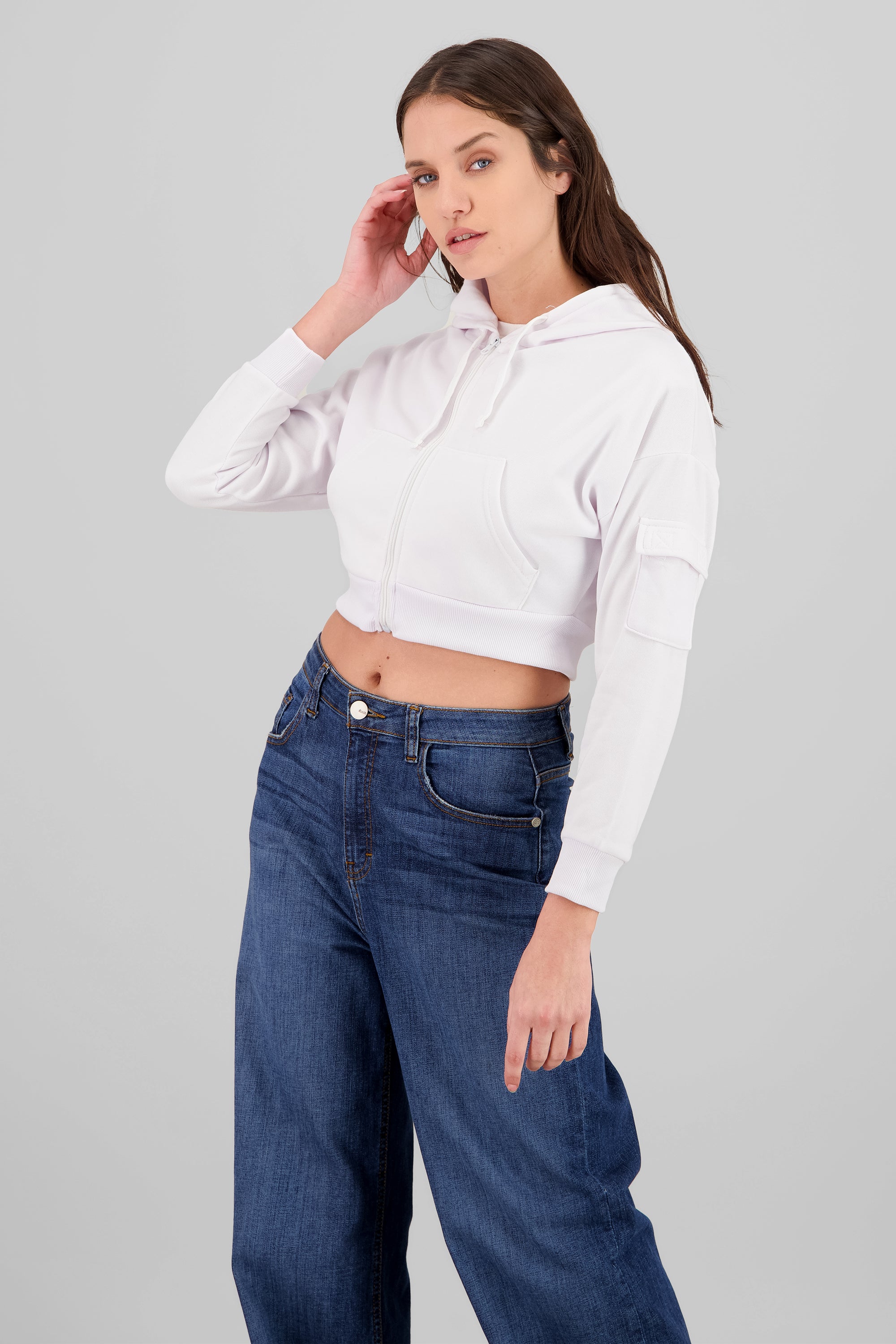 Sudadera cropped con bolsa cargo BLANCO