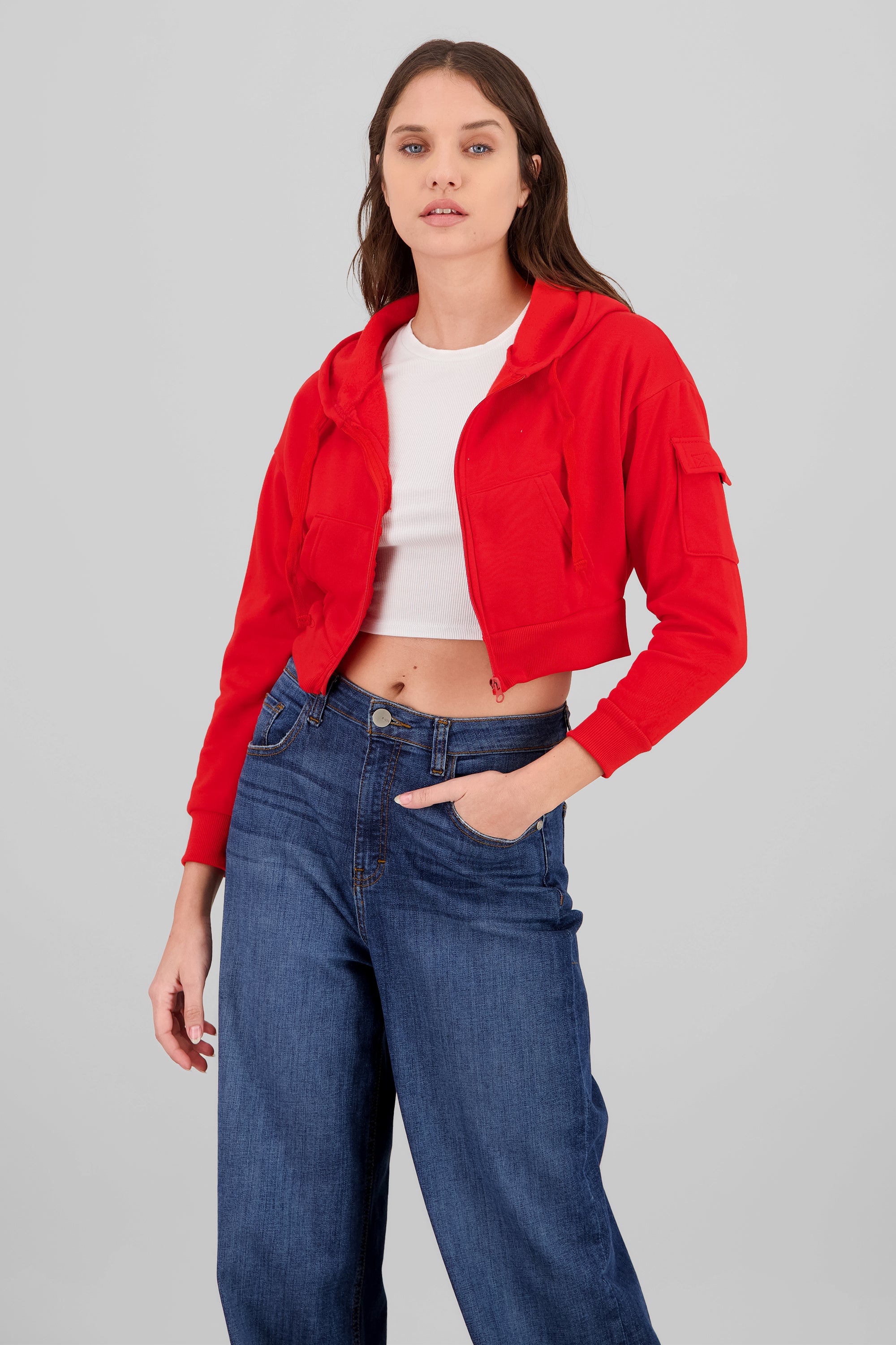 Sudadera cropped con bolsa cargo ROJO