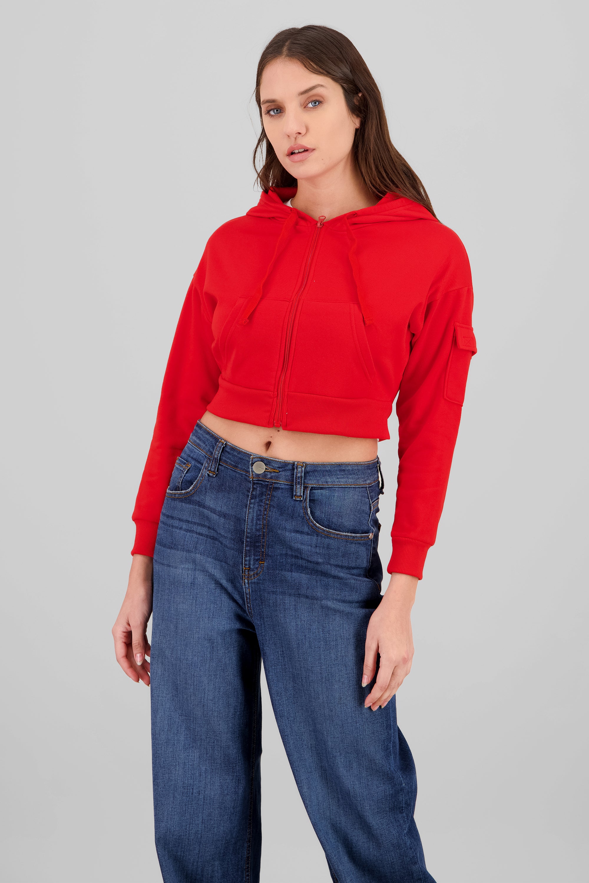 Sudadera cropped con bolsa cargo ROJO