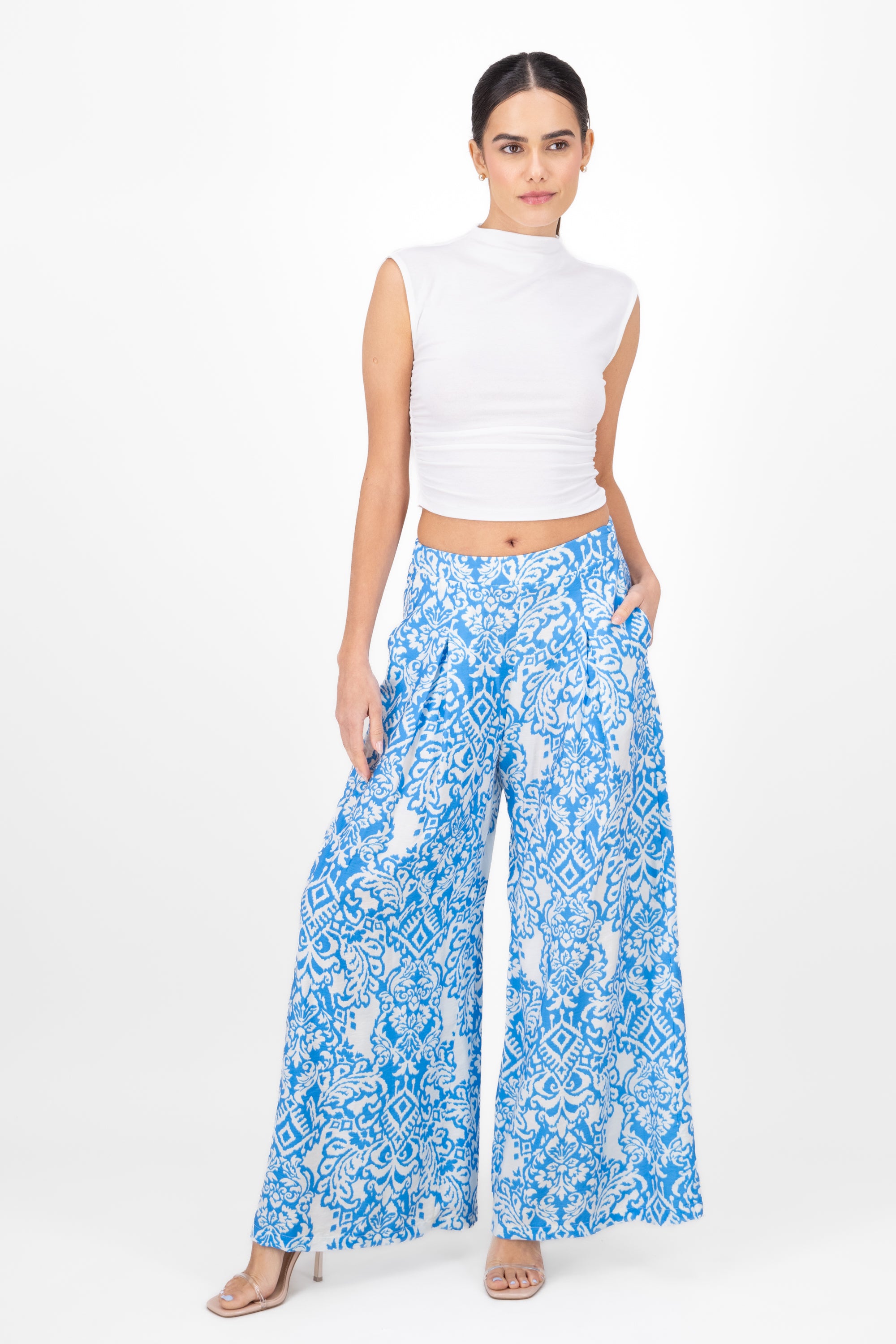 Pantalon amplio fluido AZUL COMBO