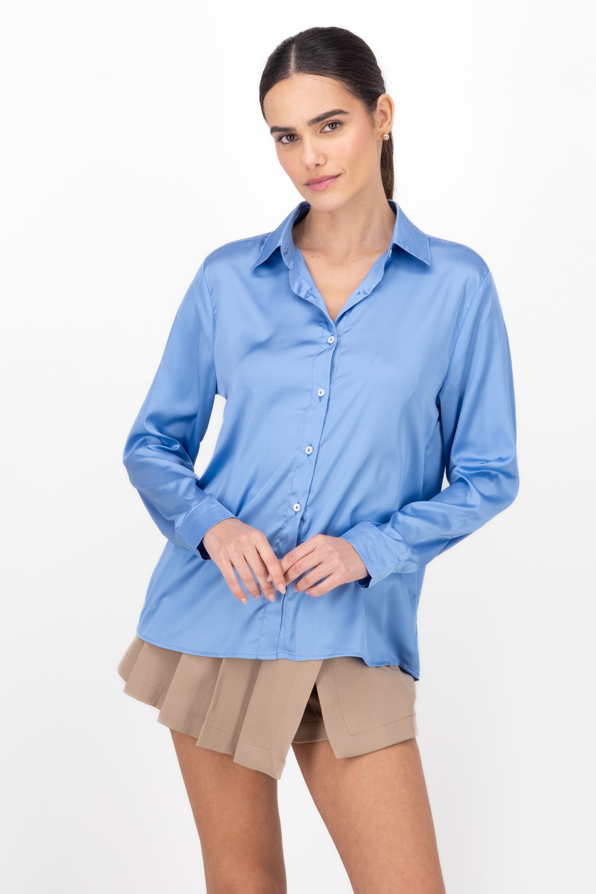 Camisa satin manga larga AZUL