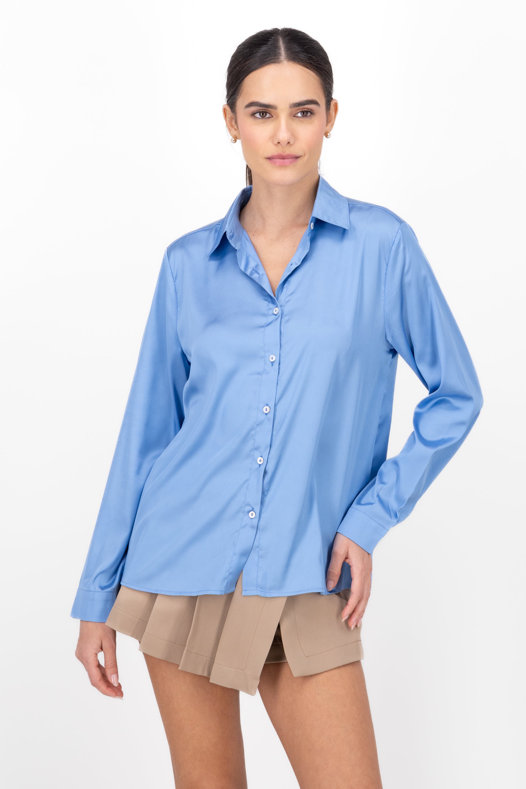 Camisa satin manga larga AZUL