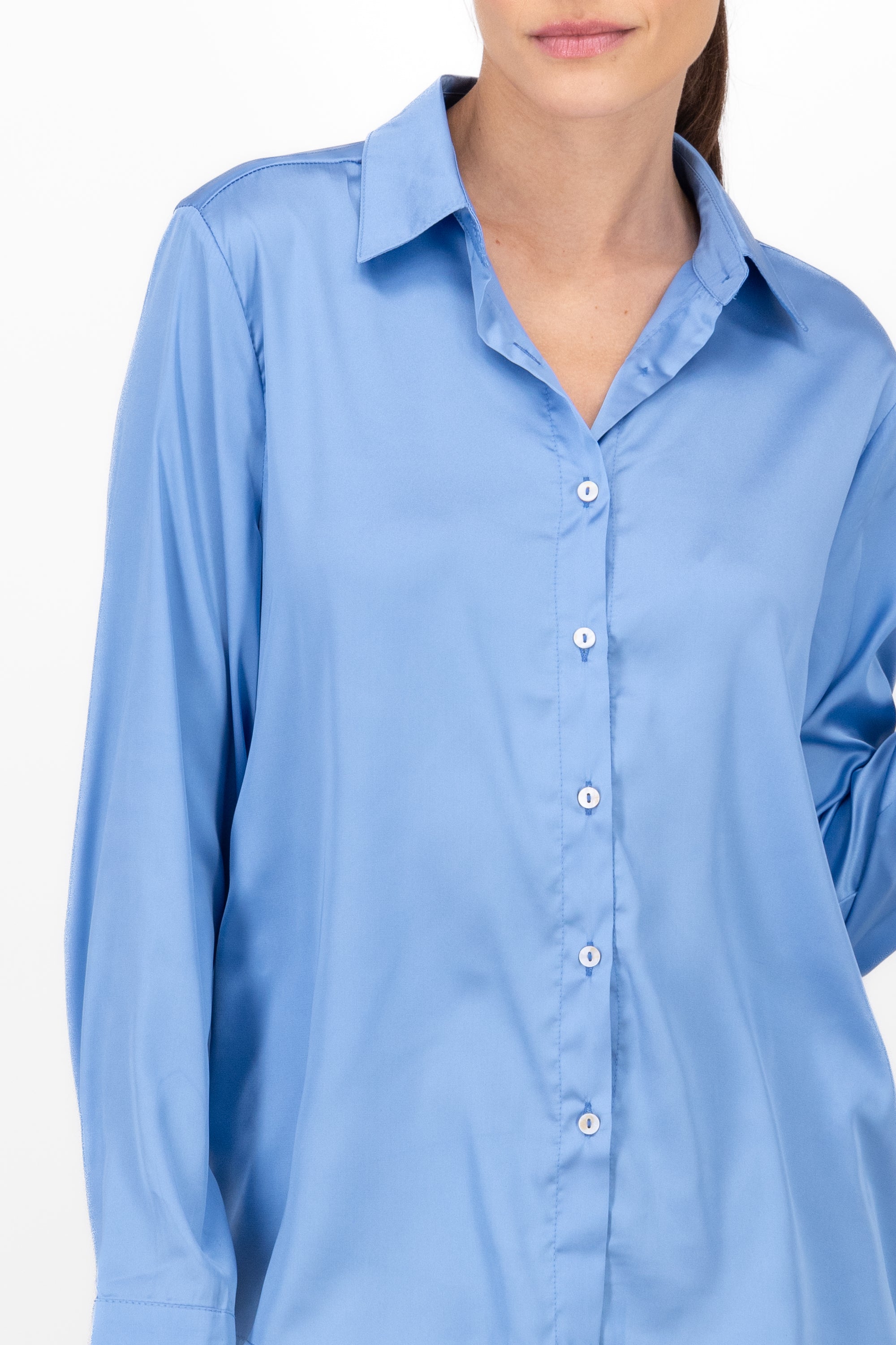 Camisa satin manga larga AZUL