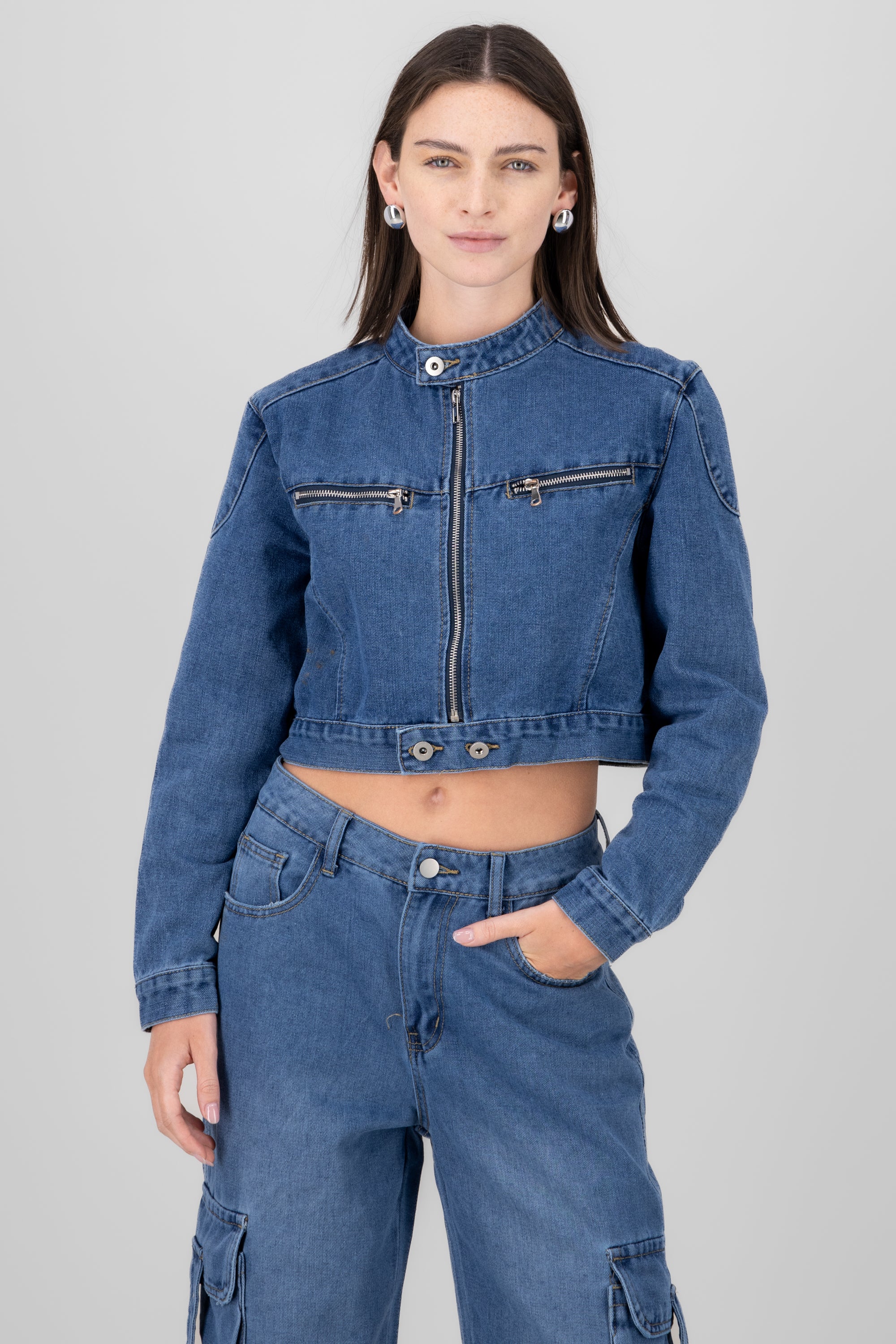 Chamarra tipo moto denim MEDIUM WASH