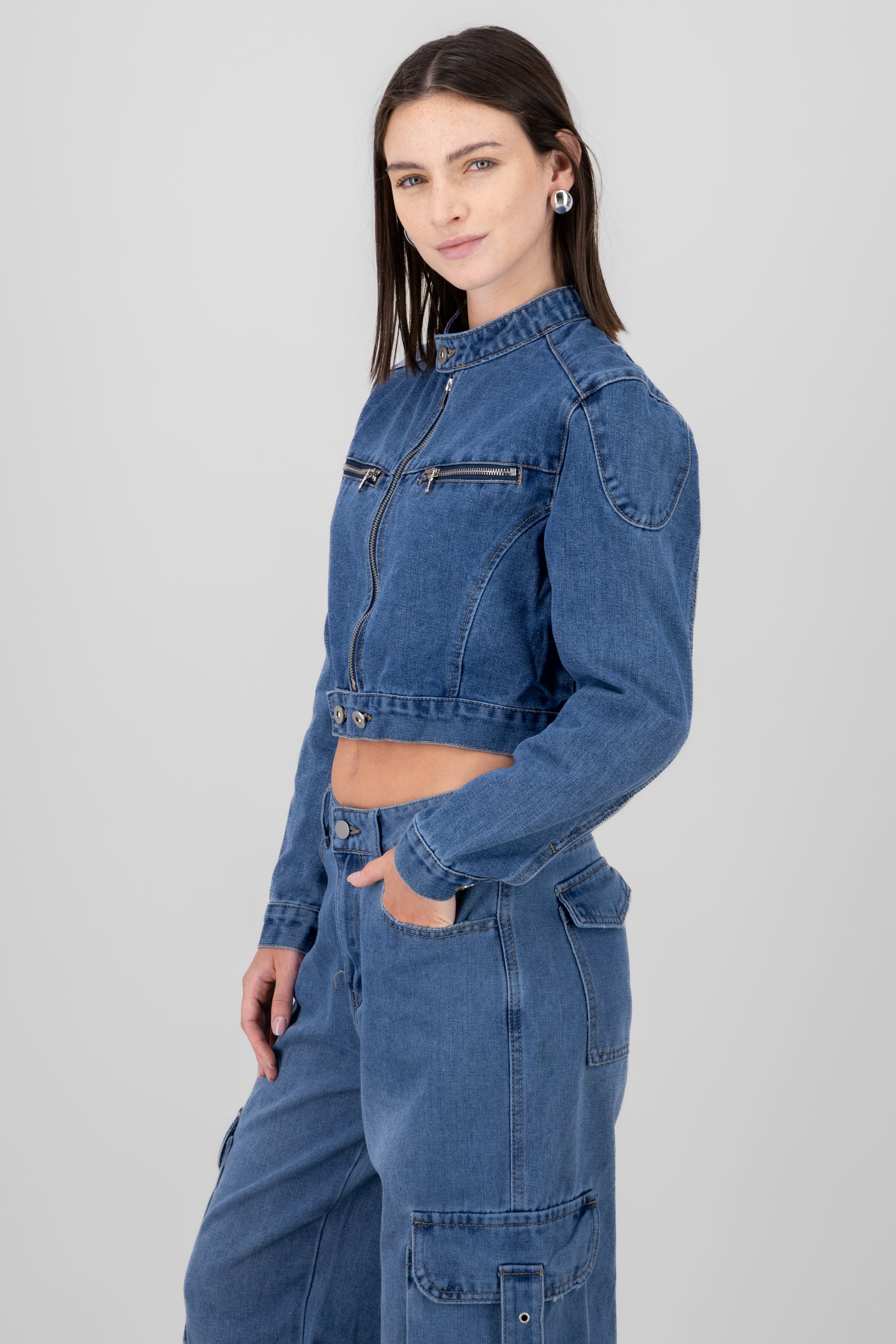 Chamarra tipo moto denim MEDIUM WASH