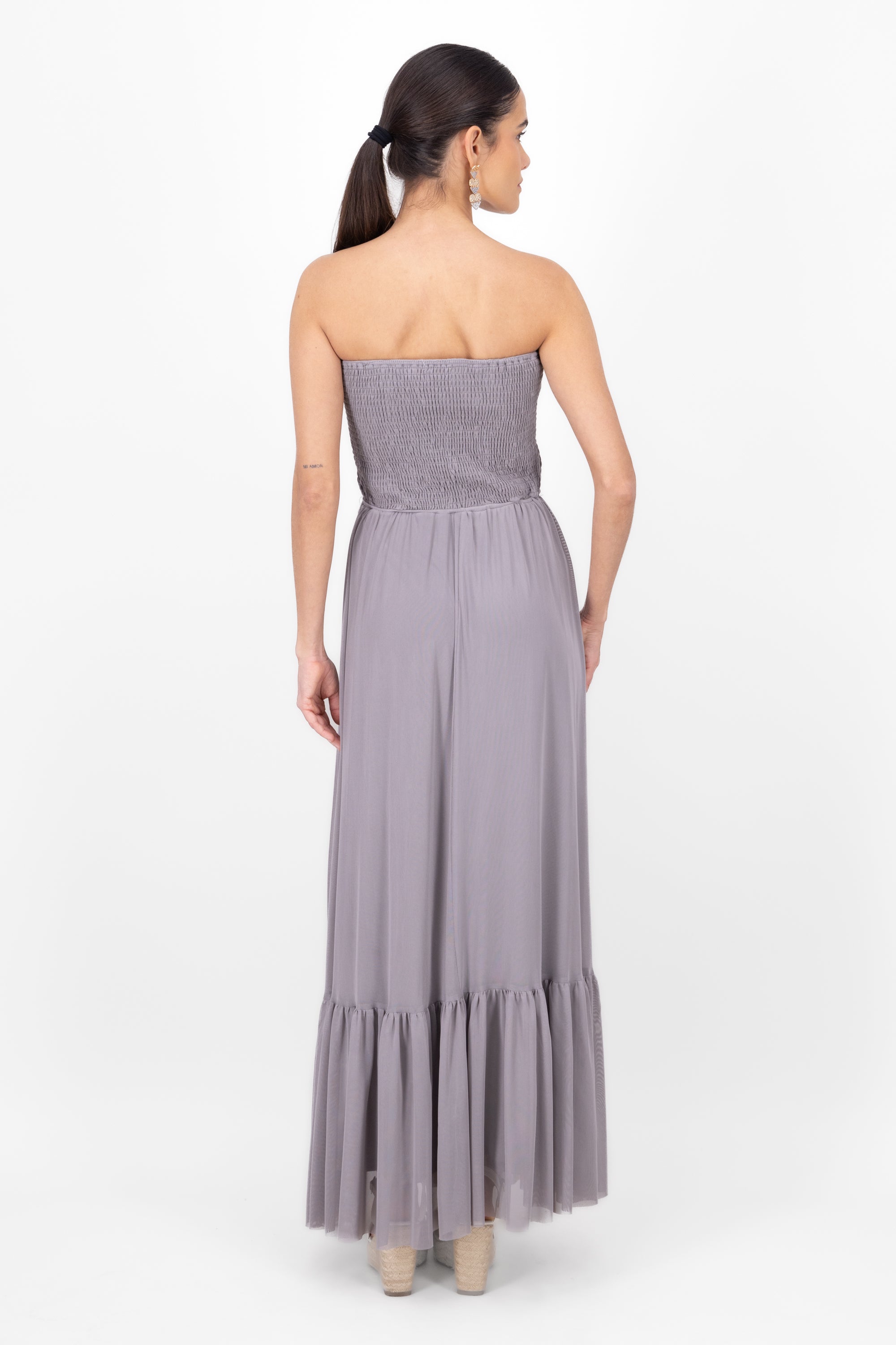 Maxi Strapless Mesh Dress GREY