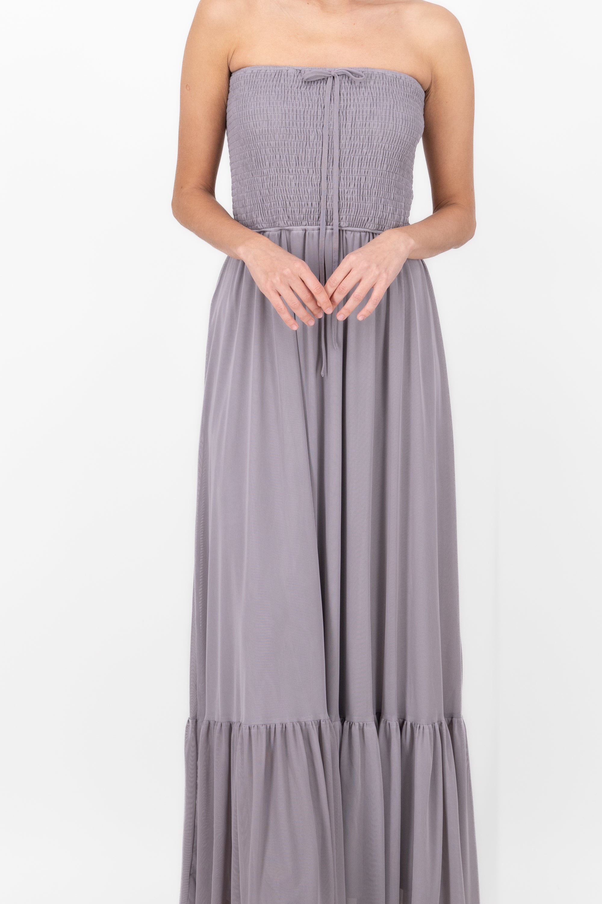 Maxi vestido strapless mesh GRIS